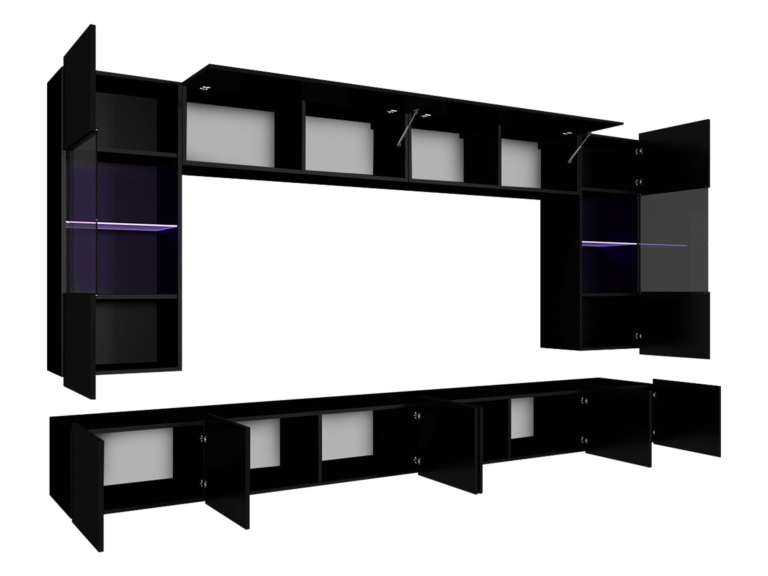 MIRJAN24 Wohnwand Calabrini I, (6er-Set, 2x TV-Lowboard, 2x Wandregal, 2x Hängevitrine), LED-Beleuchtung als Option