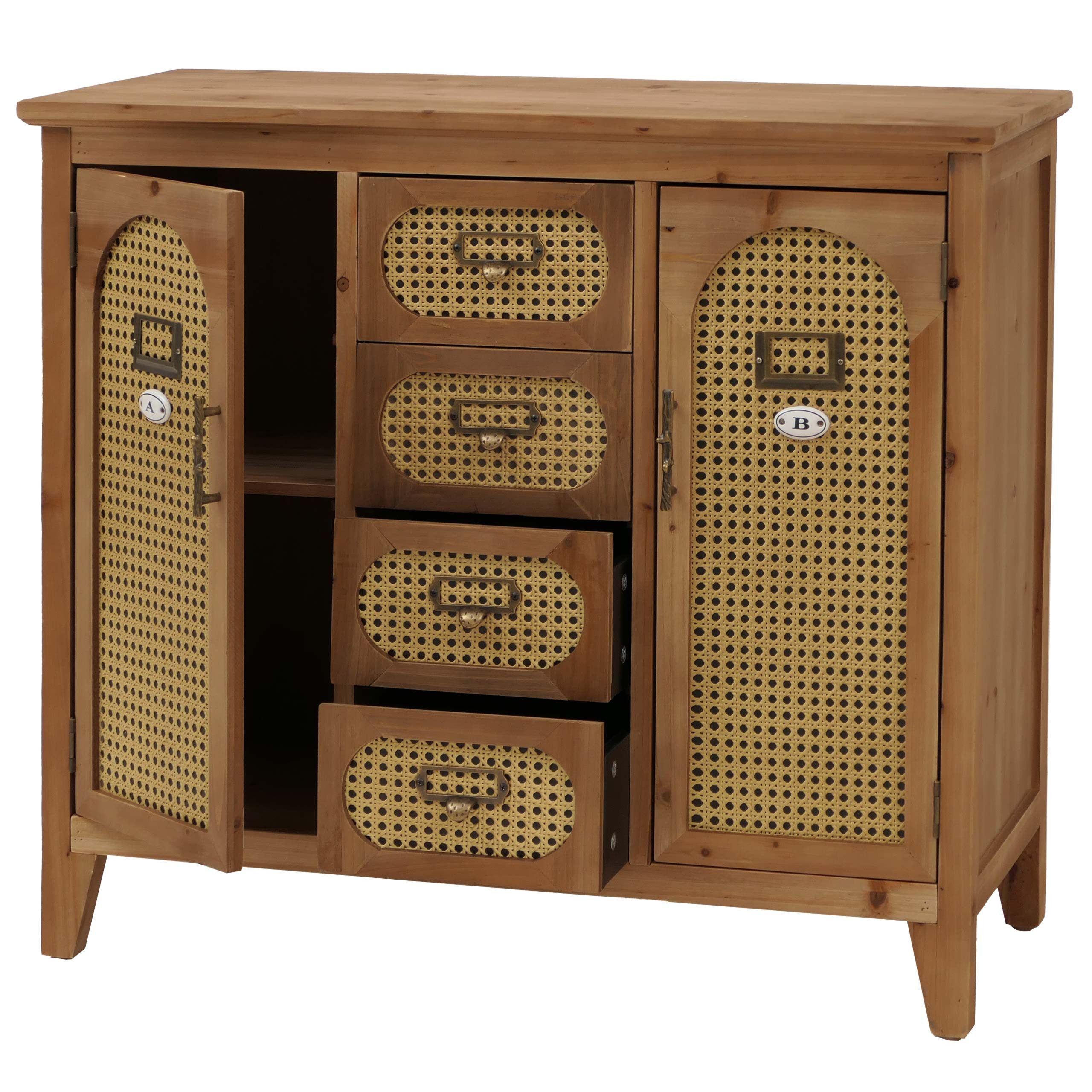 MCW Apothekerschrank MCW-O63-R Stilvoller Vintage-Look, Türen und Schubladenfronten in Rattanoptik