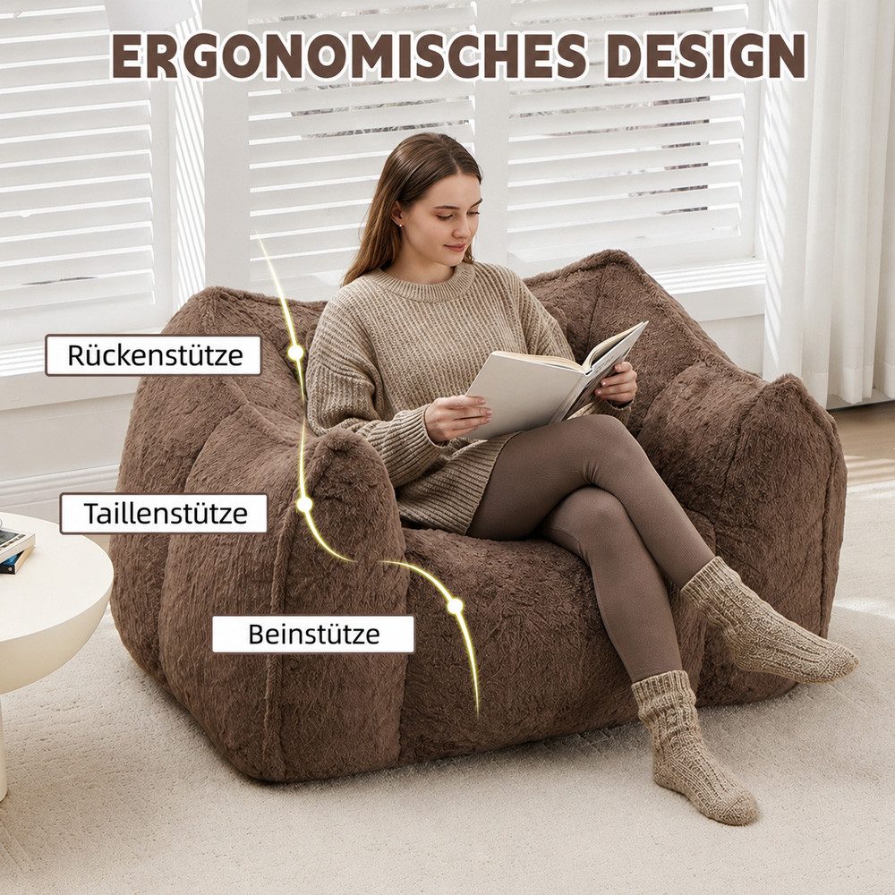 Vankel Relaxliege Sofas Wohnzimmer Loungesessel aus Kunstfell mit Hocker, Weicher Bean Bag Sessel mit Fußhocker und Schaumstofffüllung