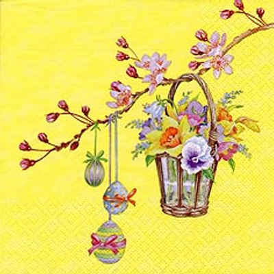 Linoows Papierserviette »20 Servietten Ostern Blütenzweig mit Blumenkorb &«, Motiv Ostern Blütenzweig mit Blumenkorb und Bunte Eier