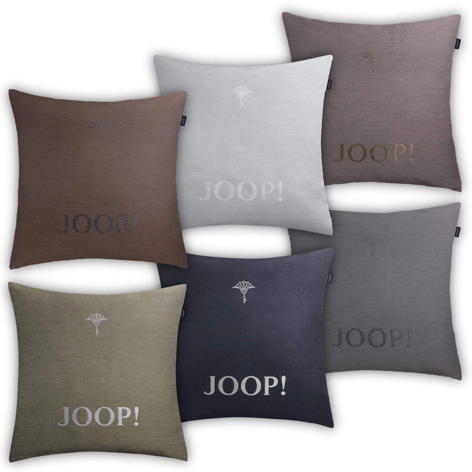 Joop! JOOP!-Logo Kornblumen-Prägung, Dekokissen Kissenhülle Karamell, Braun Chains 50852,