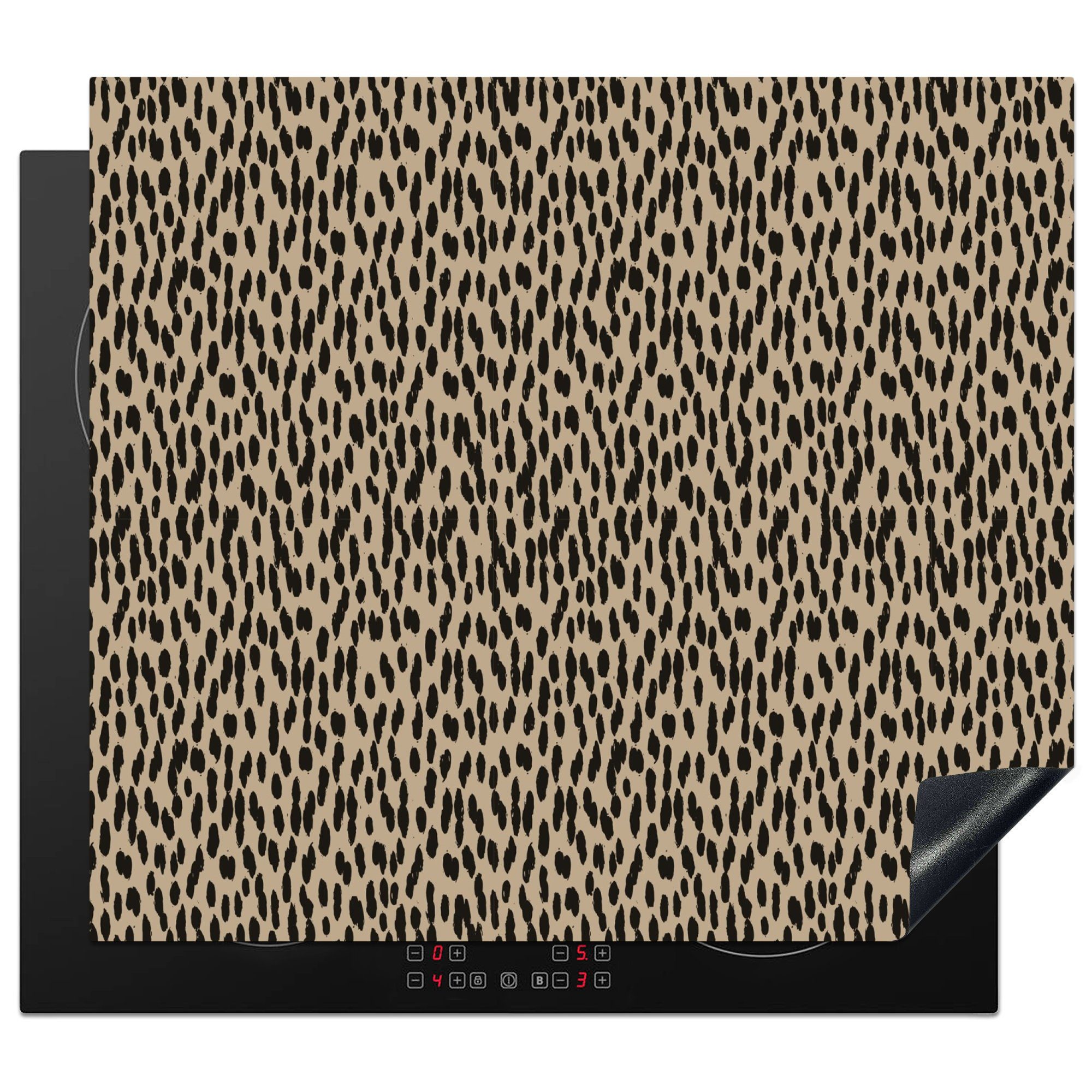 MuchoWow Herdblende-/Abdeckplatte Pantherdruck - Schwarz - Braun - Muster - Polka dots, Vinyl, (1 tlg), 57x51 cm, Induktionsschutz, Induktionskochfeld, Ceranfeldabdeckung