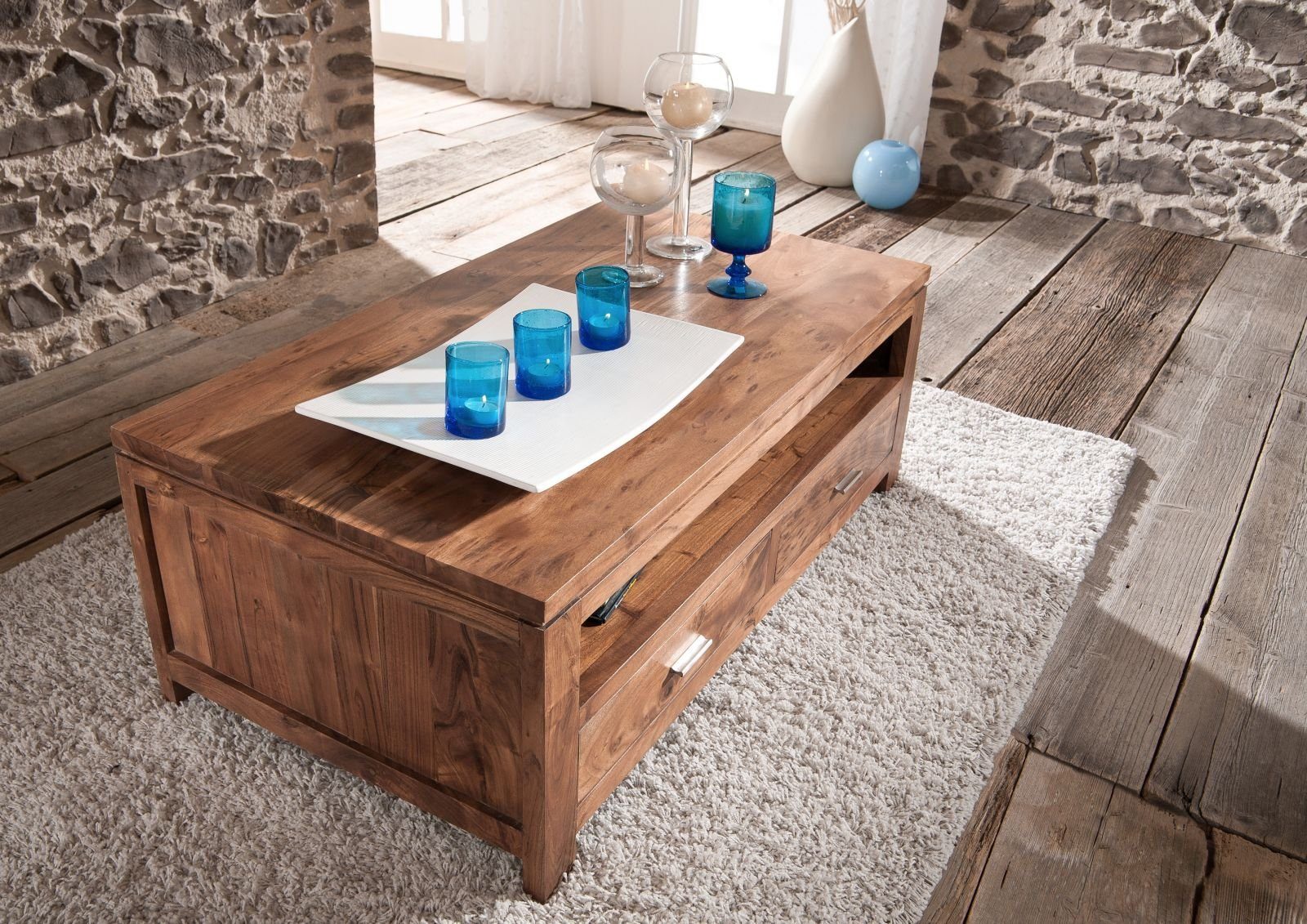 Massivmoebel24 Couchtisch SHAMAN (Couchtisch Akazie 110x60x40 günstig online kaufen