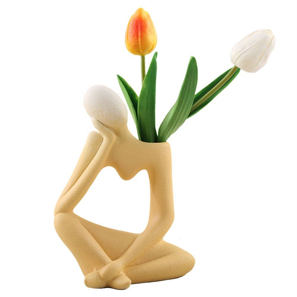Rouemi Dekovase Keramische Vase, einfache hydroponische Vase Humanoid Home Ornament Gelb-A