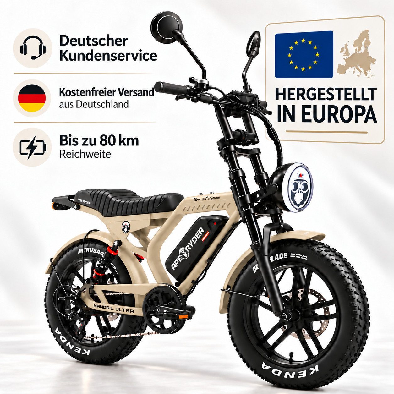 APE RYDER E-Bike Mountainbike 20 Zoll Fatbike 48V 15Ah Akku, bis 80 km, Shimano 7-Gang, hydraulisch, 7 Gang, Heckmotor, 720 Wh, (Packung)