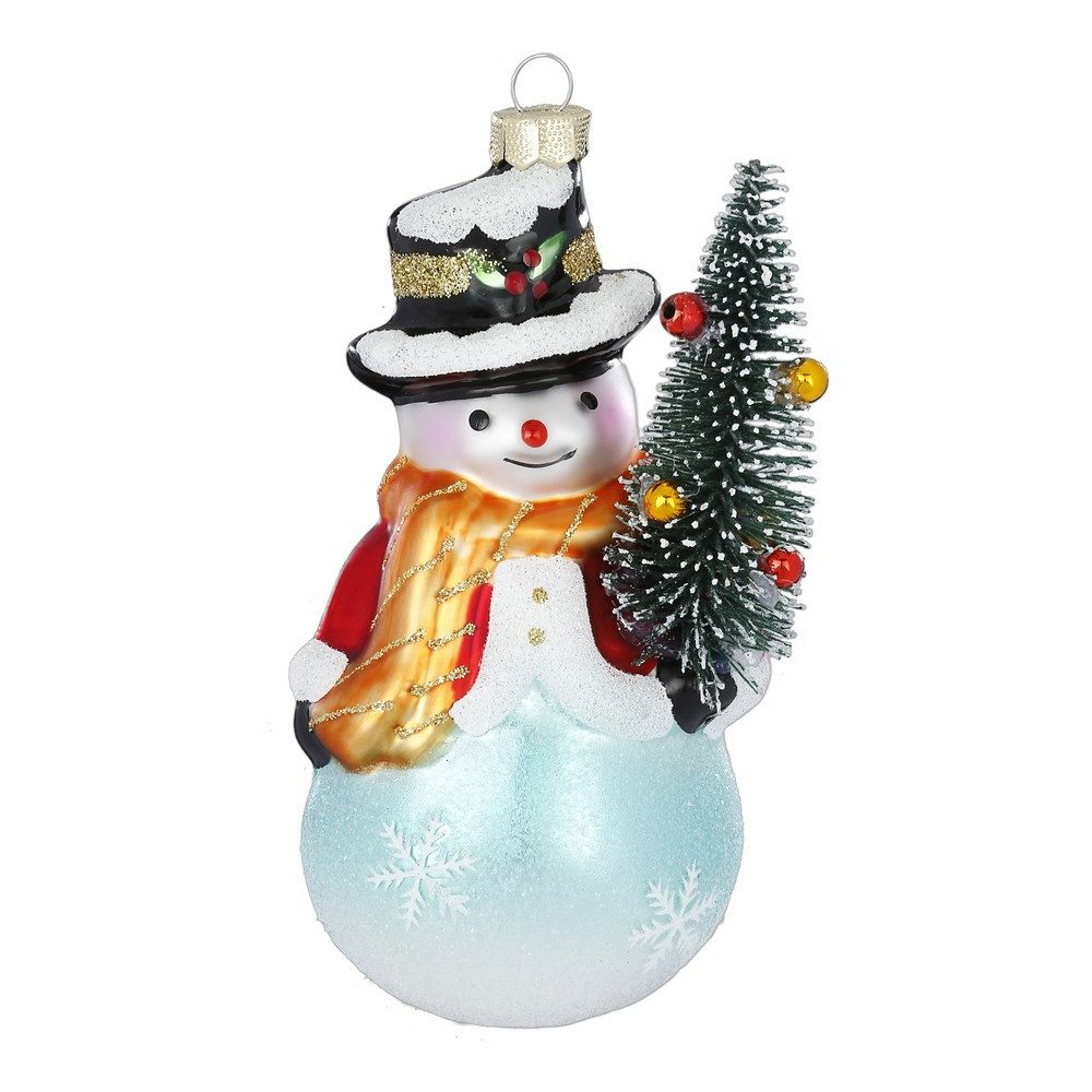 INGE-GLAS® Christbaumschmuck Christbaumschmuck Glas Schneemann mit Baum 13 cm bunt