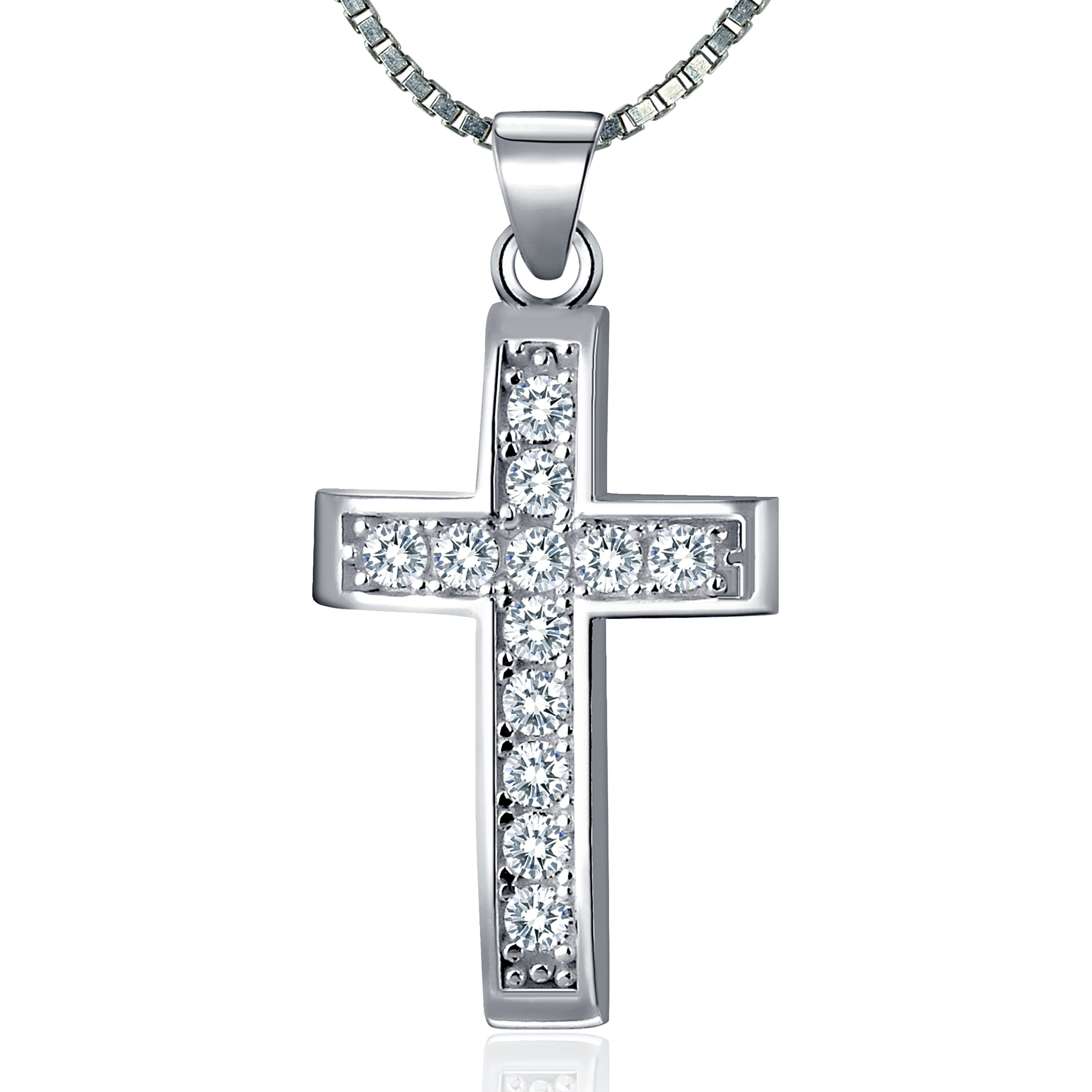 NAHLE Kreuzkette Kreuz Silberkette Kreuz Kette Zirkonia 925 Silber Halskette (2-tlg., inklusive Schmuckbox), 925 Silber Anhänger - rhodiniert