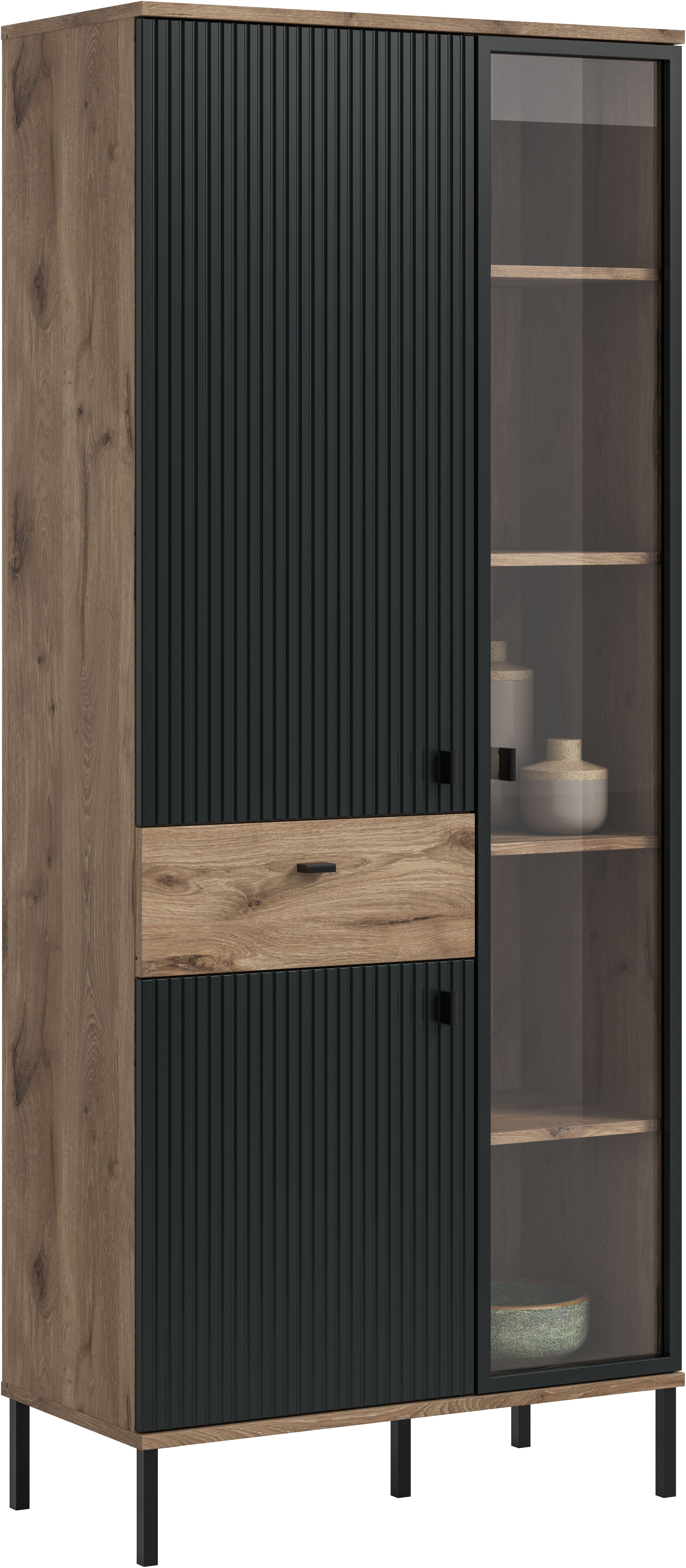 INOSIGN Stauraumvitrine TREVERK, Breite 83 cm, hochwertige MDF-Front schwarz tiefzieh (1-St) Stauraumvitrine, Vitrine, Wohnzimmer