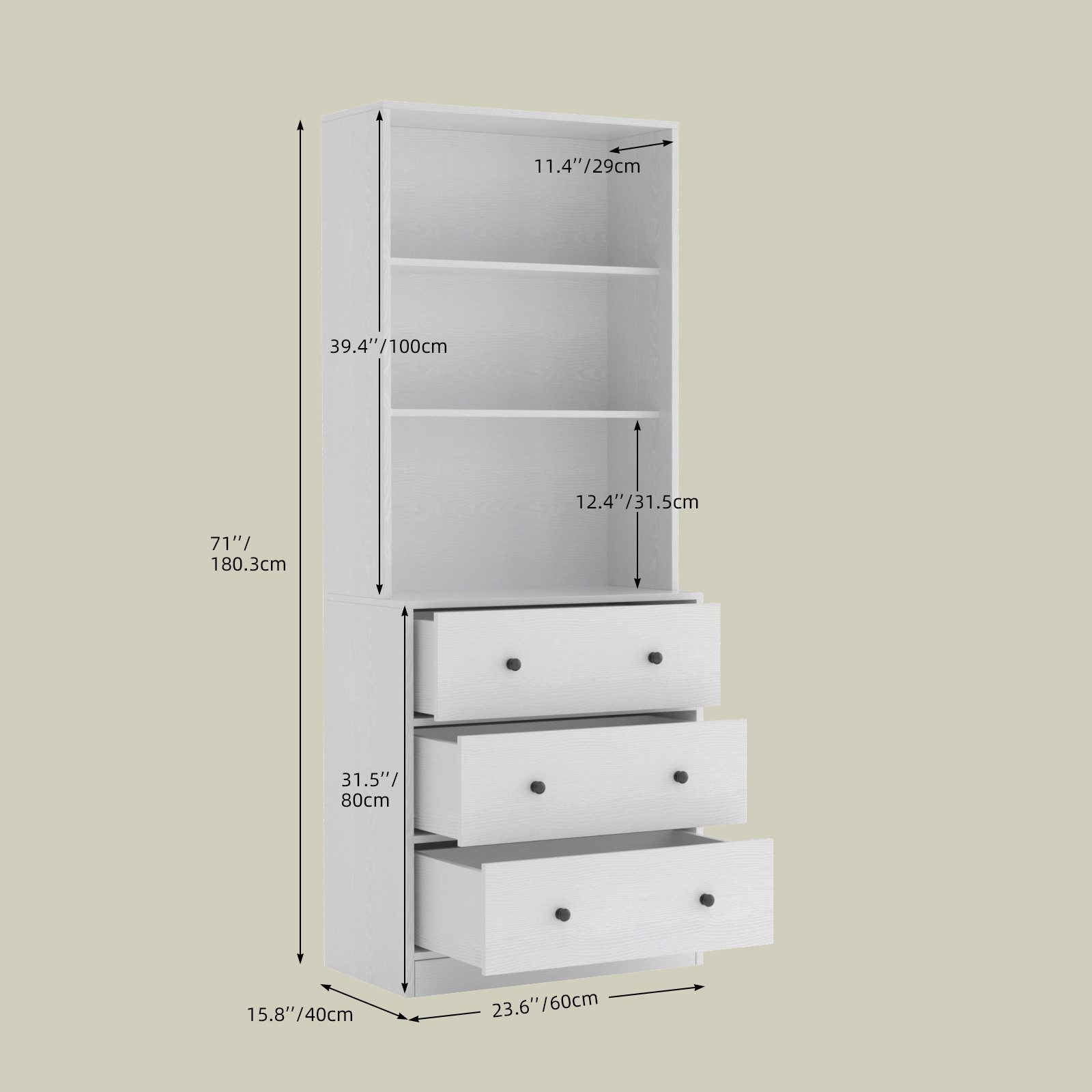 VOWNER Bücherregal 5-stöckiges Bücherregal mit Glastüren, 180 cm Vitrinenschrank, 1-tlg., Küchenschränke, Buffetschrank für Küche, Wohnzimmer, Esszimmer, Weiß