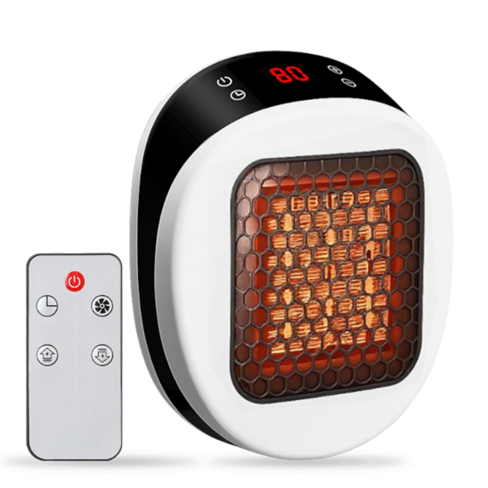 Mrilary Keramikheizlüfter Mini Keramikheizlüfter für Steckdose, LED-Display, Thermostat & Timer, 600 W, mit Fernbedienung – Schnellheizung für Bad, Büro & Zuhause