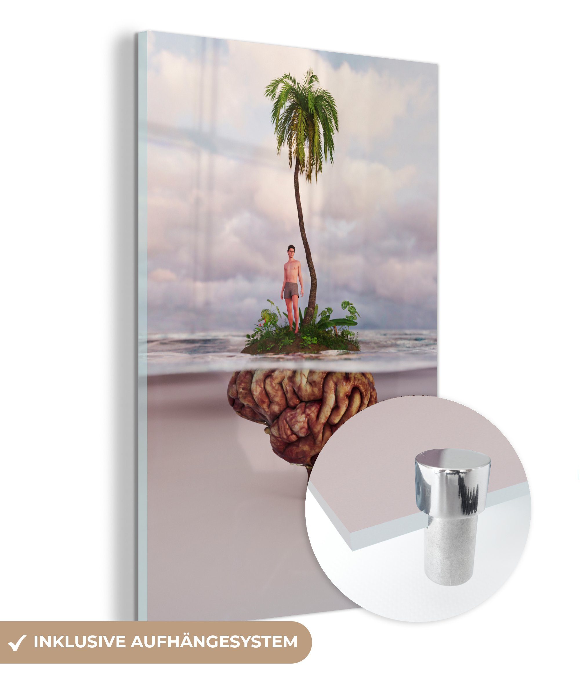 MuchoWow Acrylglasbild Meer - Insel - Gehirn, (1 St), Glasbilder - Bilder auf Glas Wandbild - Foto auf Glas - Wanddekoration