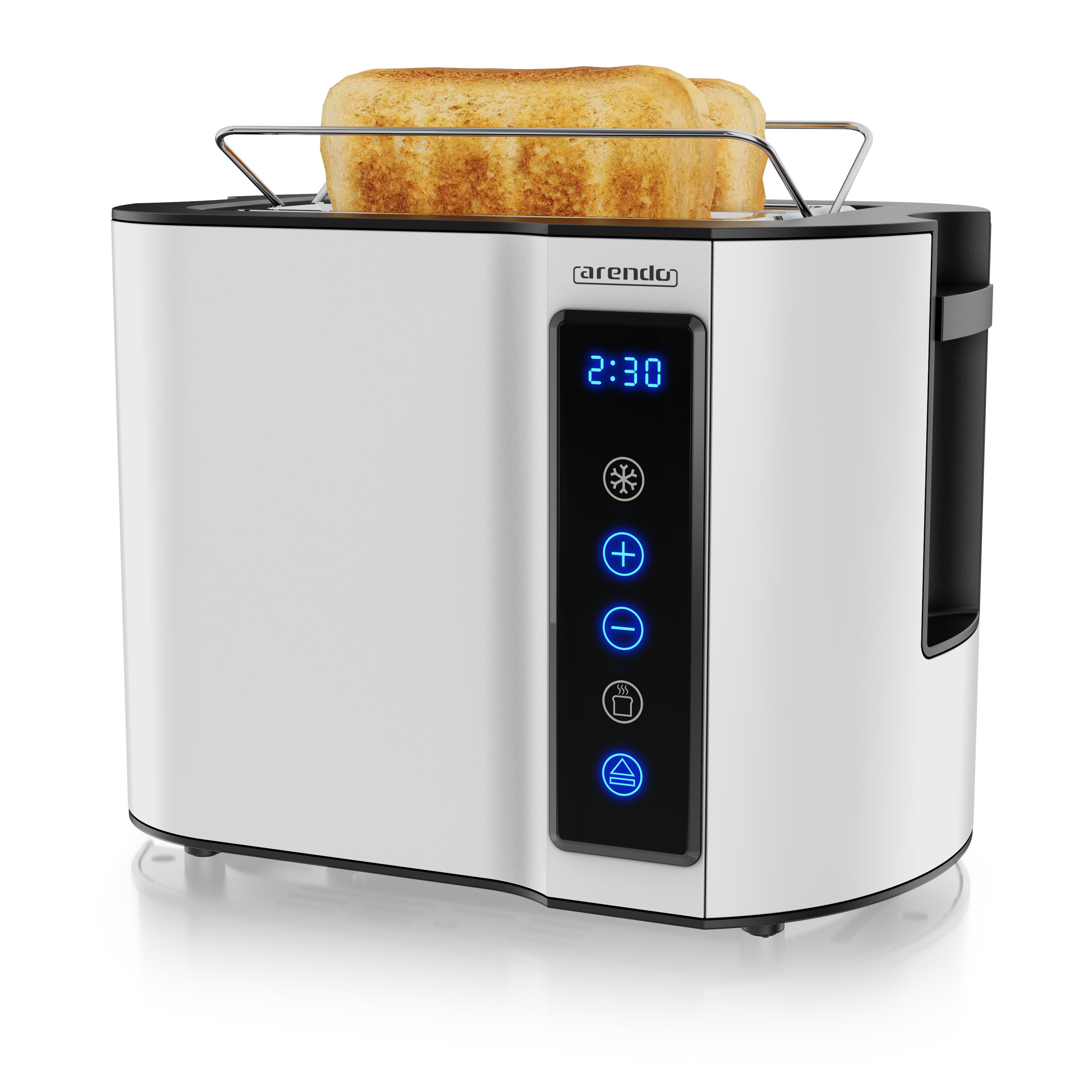 Arendo Toaster 2-Scheiben, Wärmeisoliertes Doppelwandgehäuse, Display Restzeitanzeige, 2 kurze Schlitze, für 2 Scheiben, 800 W, Kurzschlitz, Brötchenaufsatz, 7 Bräunungsgrade, Touchpanel