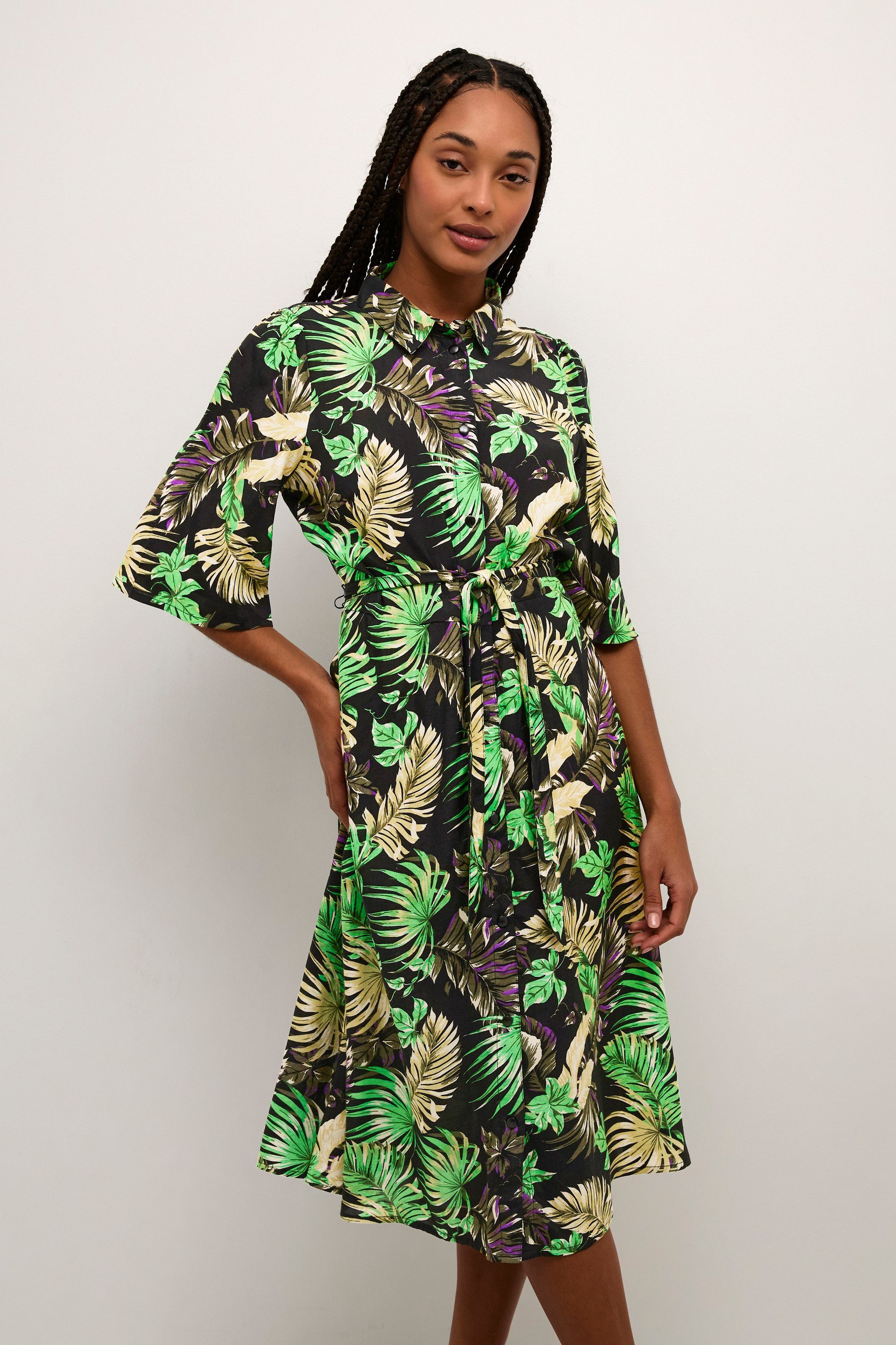 KAFFE Jerseykleid Kleid KAsafir Print Palm Green/Black/Violet
