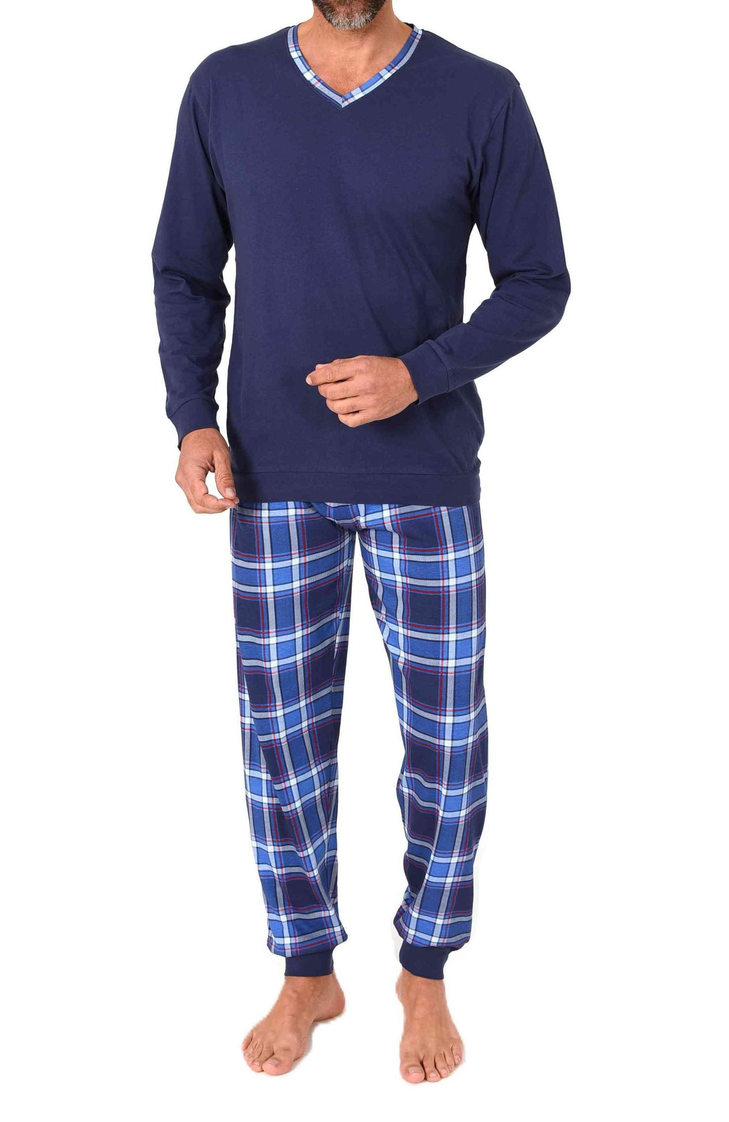 Normann Pyjama Normann Herren langarm Schlafanzug mit Bündchen + Karohose aus Jersey