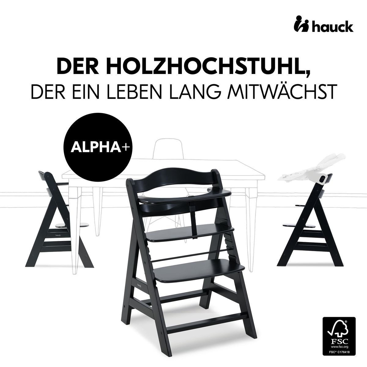 Hauck Hochstuhl Alpha Plus - Winnie Pooh Grey - Black, Mitwachsender Holz K günstig online kaufen