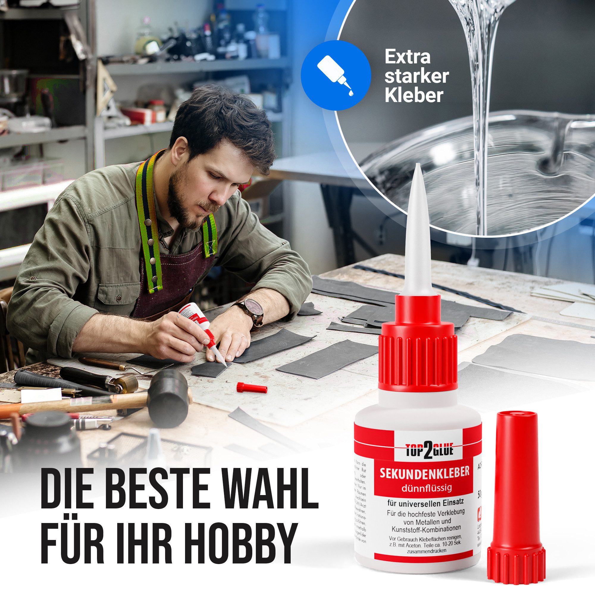 Top2Glue Sekundenkleber Top2Glue Cyanacrylat Sekundenkleber dünnflüssig 50g lösemittelfrei, (1-tlg)