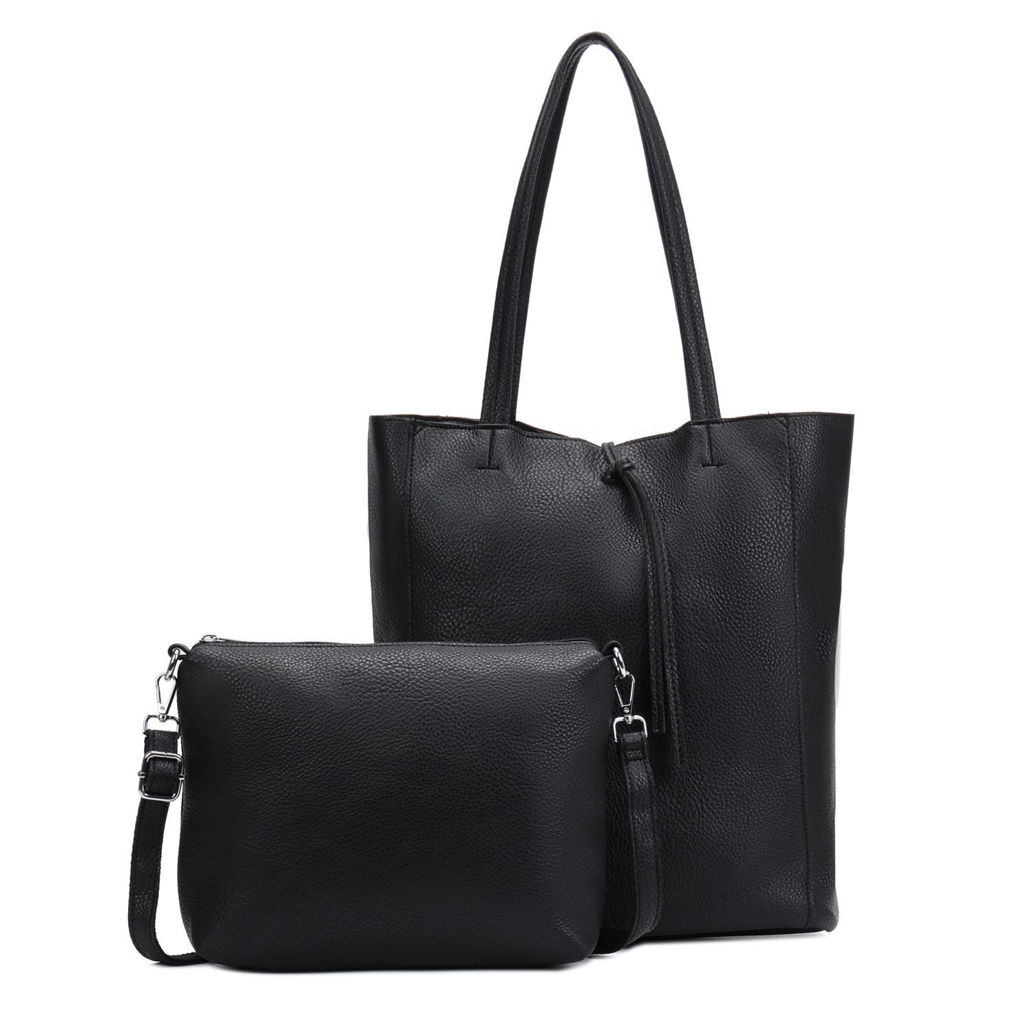 ITALYSHOP24 Schultertasche SET 2in1 Damen Tasche Umhängetasche XXL Shopper, Leichtgewicht Hobo + Crossbody Bag / Schmucktasche