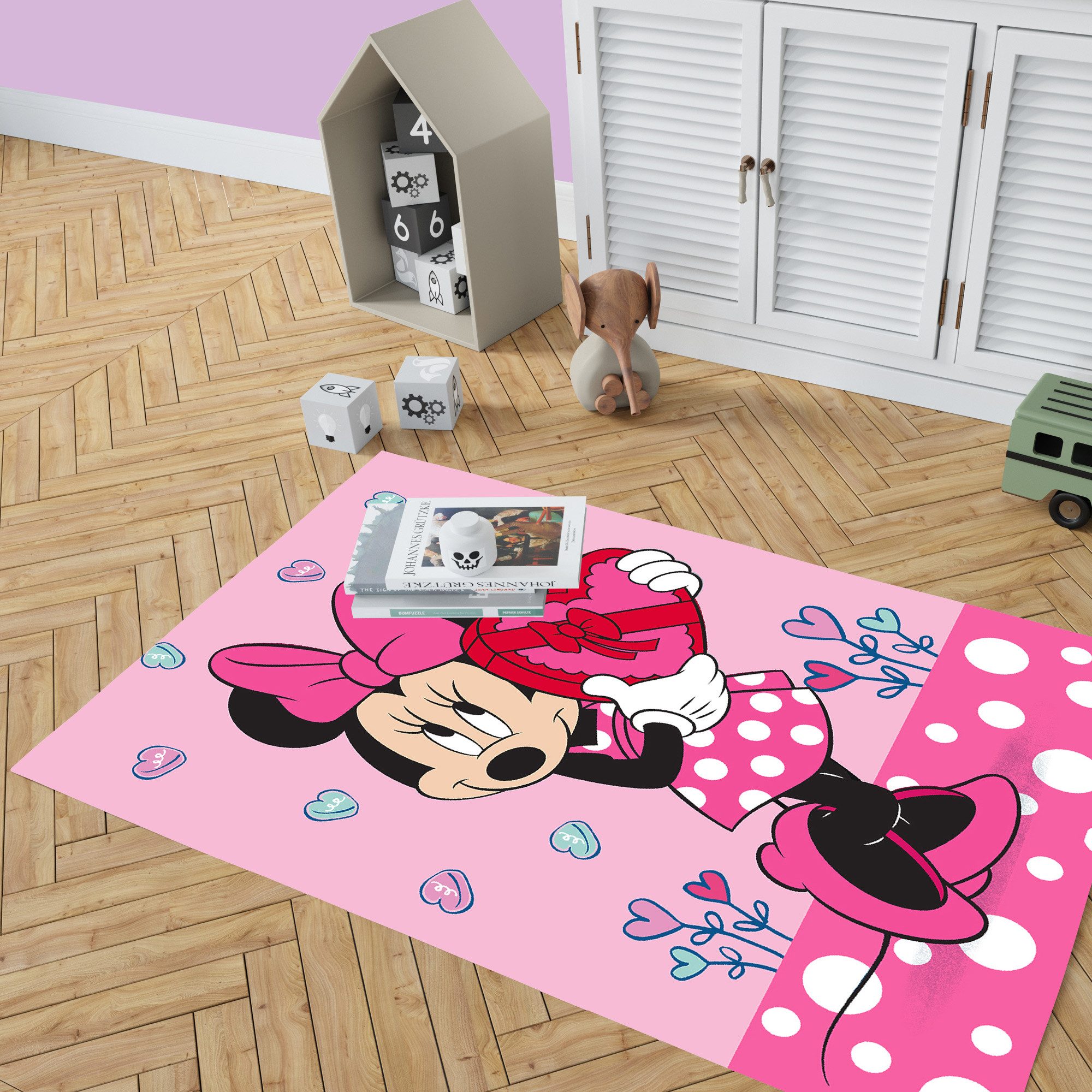 BERONAGE Kinderteppich Minnie Mouse Kinderteppich Herz 100x133 cm Spiel-Teppich, rechteckig, Höhe: 10 mm, rutschfest