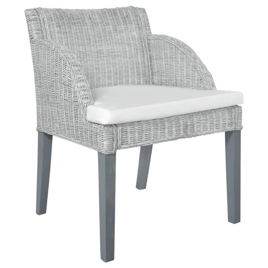 vidaXL Esszimmerstuhl Esszimmerstuhl mit Kissen Grau Natur Rattan (1 St)