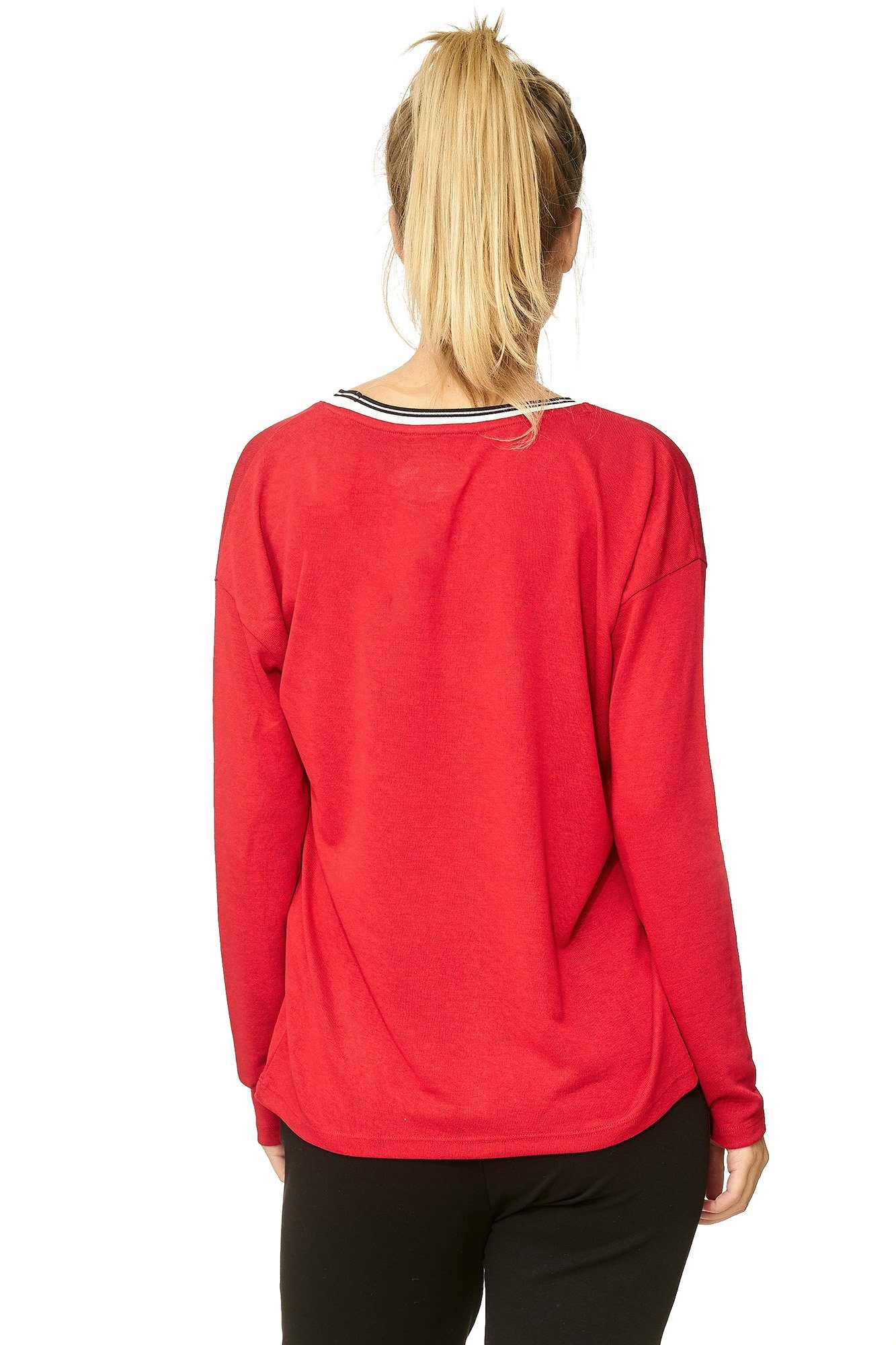 Decay Langarmshirt mit rot Ausschnittblende