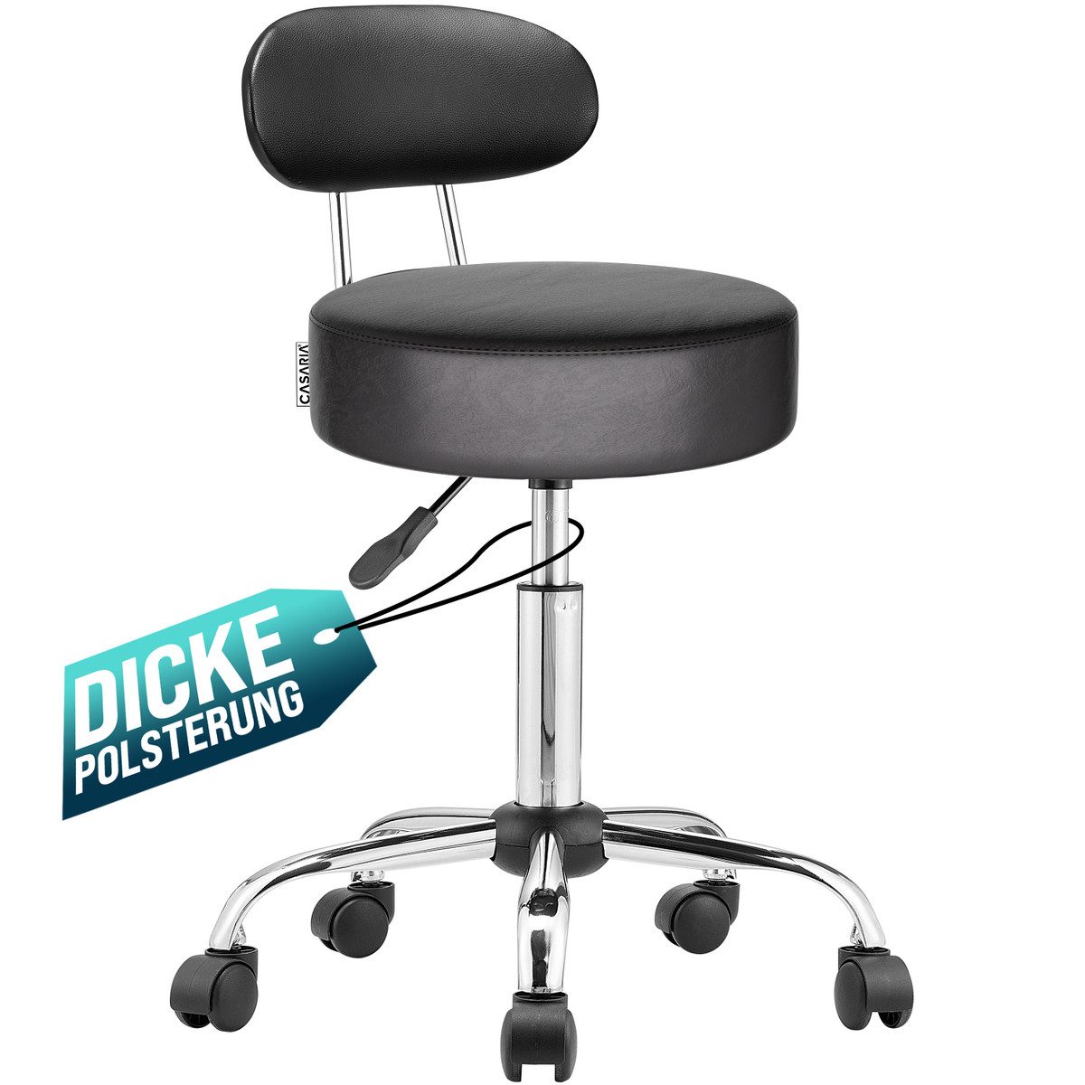Casaria Drehhocker, Lehne Höhenverstellbar 10cm Polsterung 360°C Drehbar 46-60cm Sitzhöhe