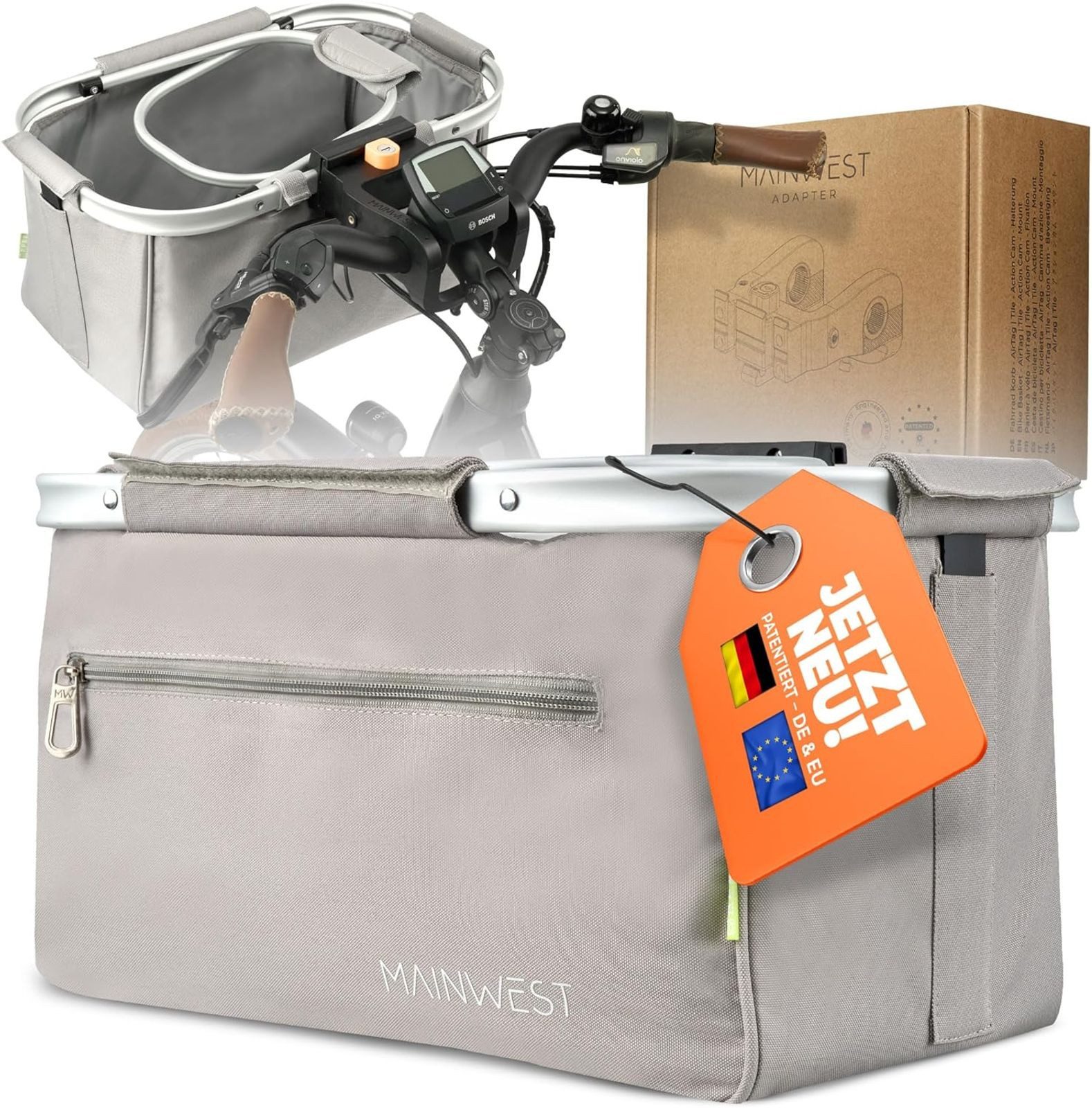 BURI Fahrradtasche Lenkerkorb vorne E-Bike Korb 26L Klicksystem Airtag Versteck Schloss