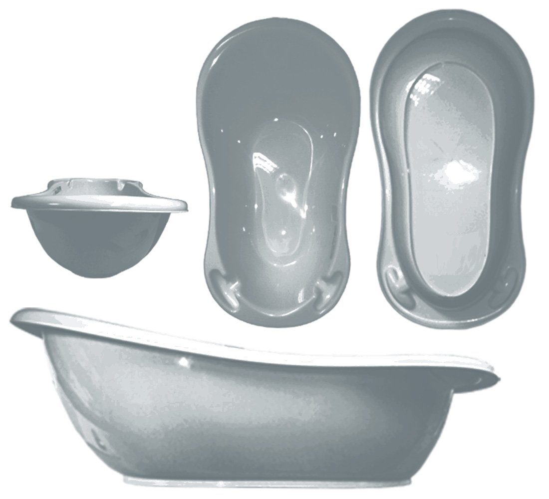 Baby 4 Classic - WC SET SITZ (Made + Wanne TOPF Grau Badeset + + Ständer Babybadewanne cm, Grau 84 in Teile **WANNE Europa), GESTELL** + Maltex AUFSATZ +