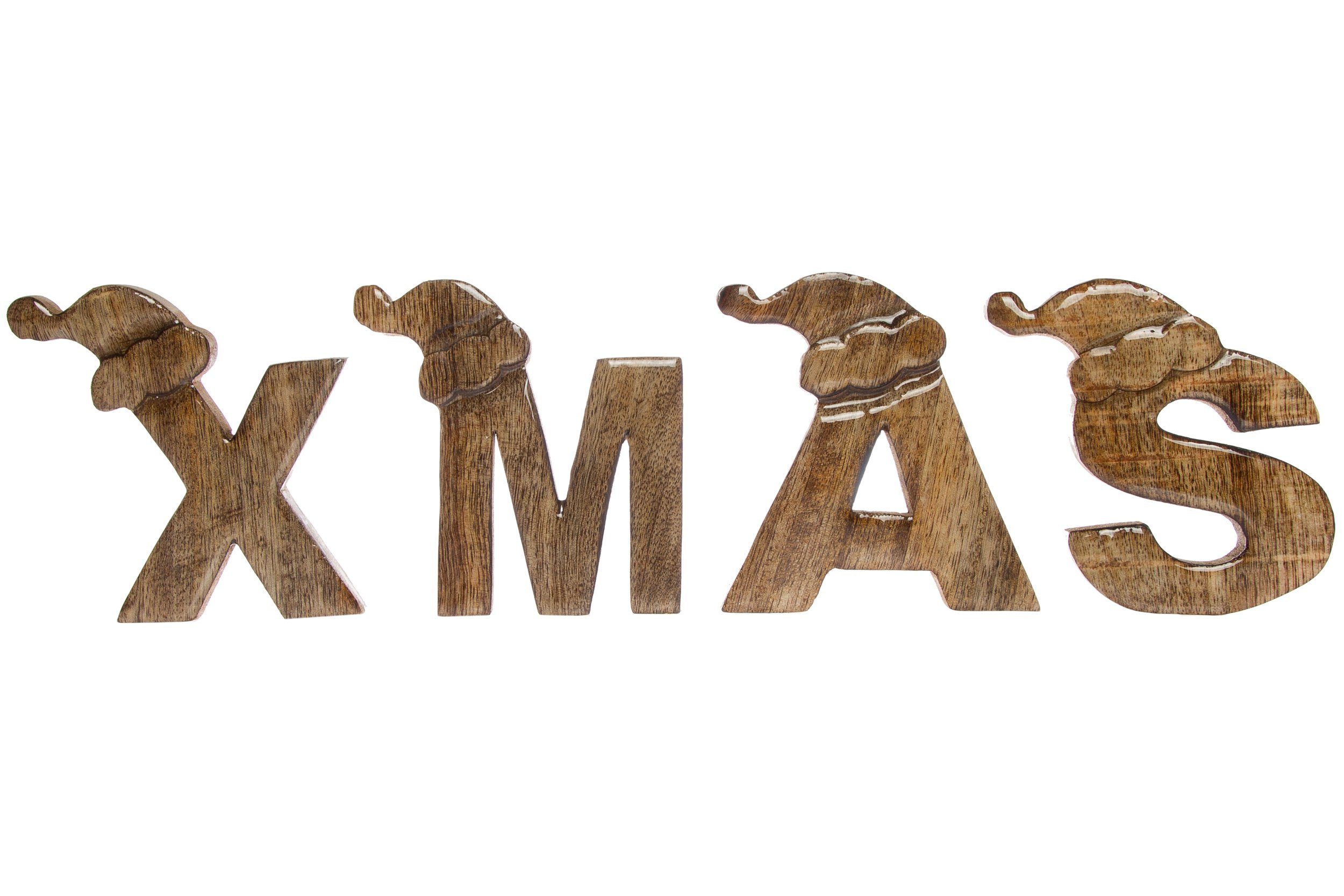 XMAS Dekofigur Set Holz Wohnando Deko Mützen, Buchstaben Weihnachtsgruß mit aus
