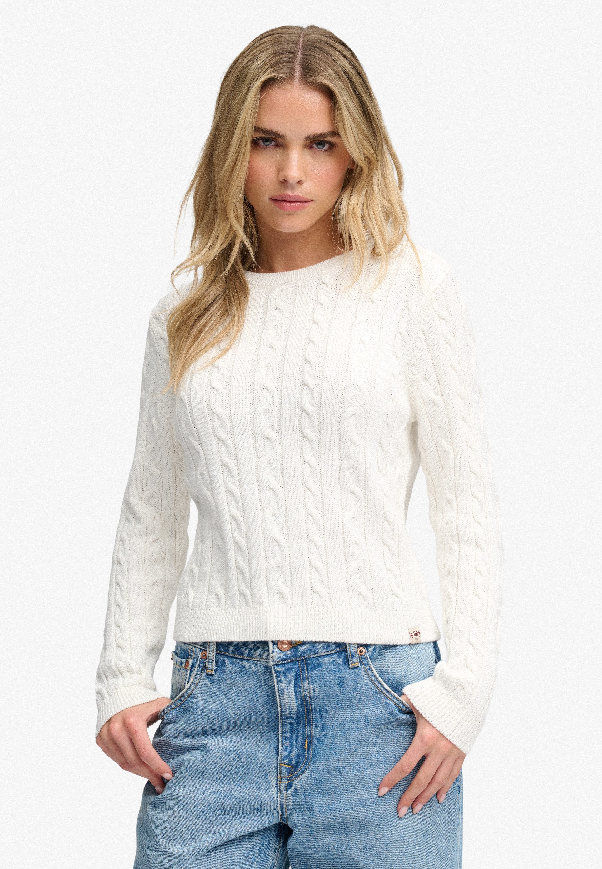 Superdry Strickpullover ESSENTIALS SD&CO CABLE JUMPER Kunstfaser, relaxed fit