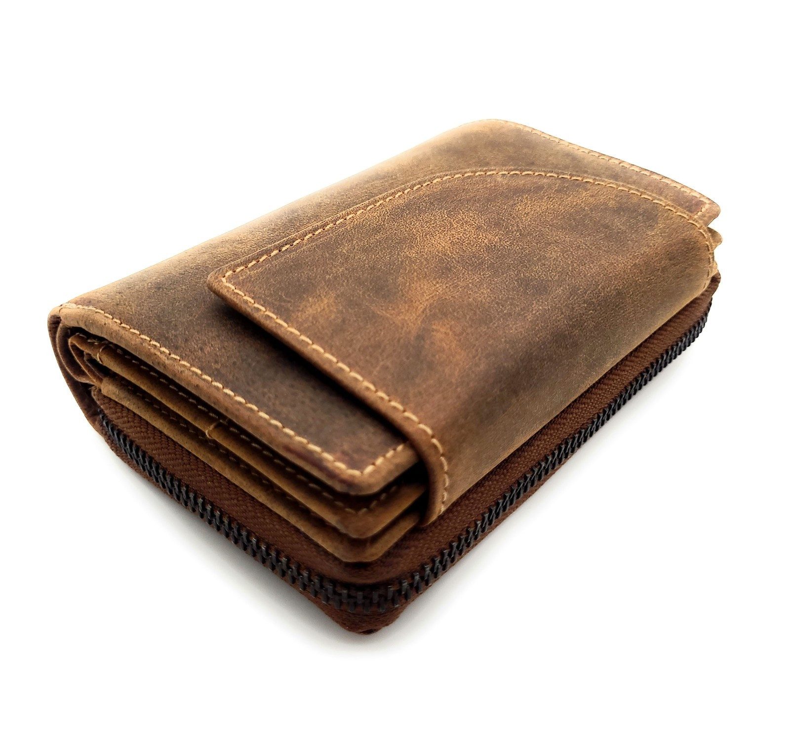 JOCKEY CLUB Geldbörse Damen Portemonnaie aus Hunterleder, Braun, RFID-Schut günstig online kaufen