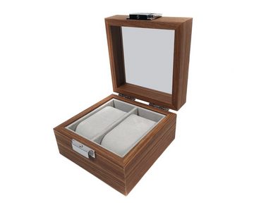 Yudu Uhrenbox Uhrenbox Uhrenkoffer Schmuckkoffer mit Glasdeckel für 2 Uhren