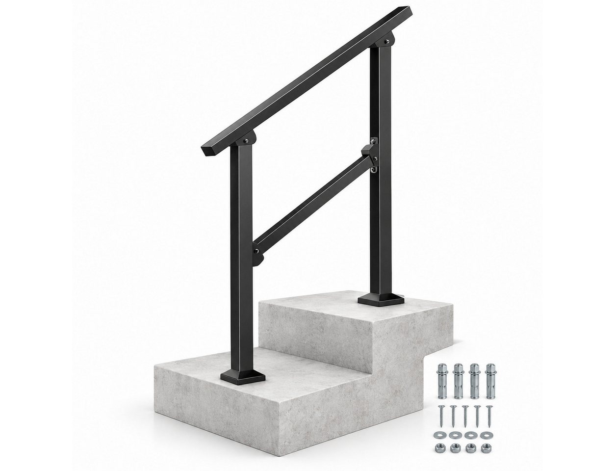 LEMLIT Brüstungsgeländer Treppengeländer Außen 0-48° Verstellbar, Für 0-2 Stufen, Schwarz, 67.3 cm Länge, 67.3 cm Höhe, 1er Set, 1-tlg., …