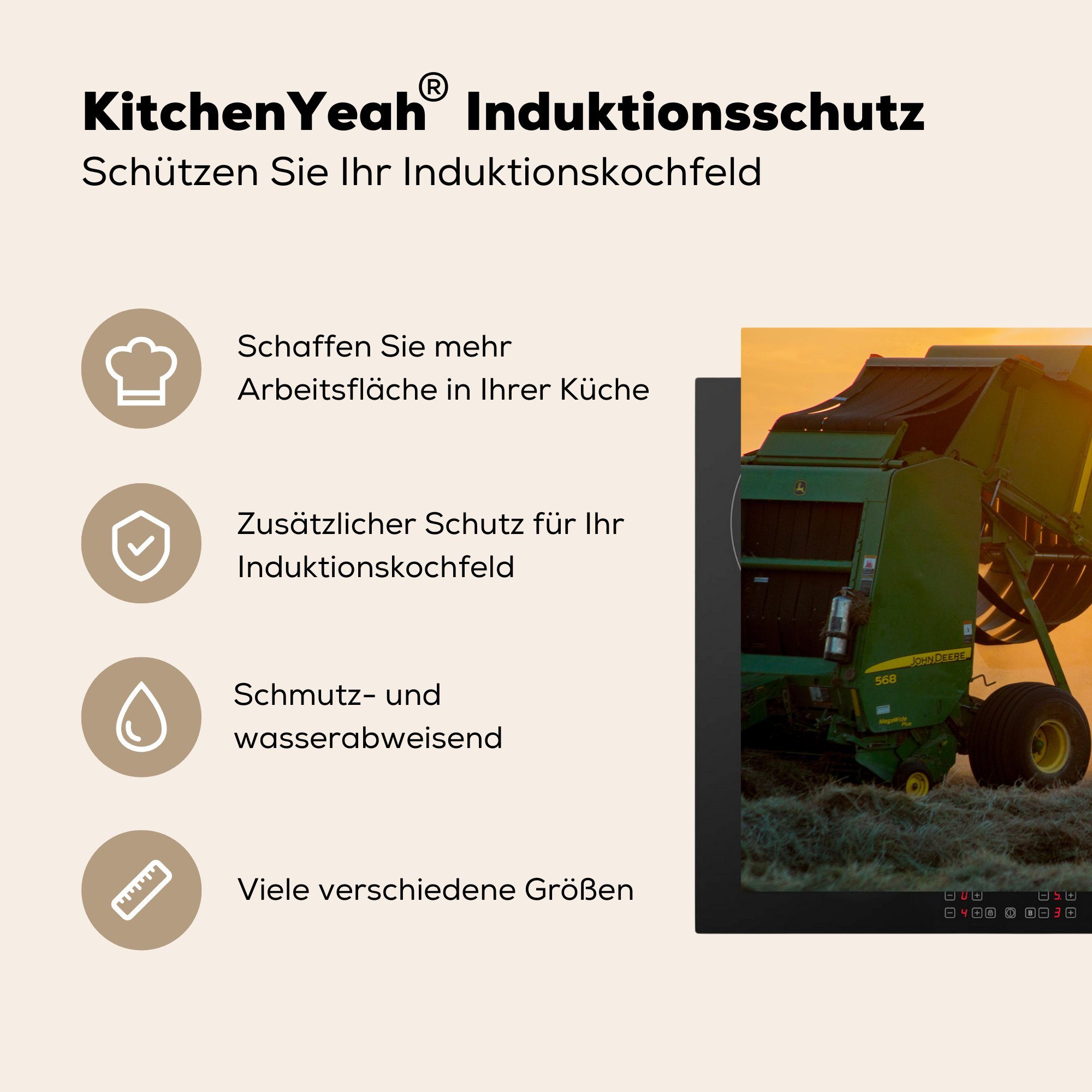 (1 Feld für Sonne - - tlg), Schutz küche, Ceranfeldabdeckung Bauernhof - - Orange, Vinyl, - cm, Wiese Heu 81x52 die MuchoWow Herdblende-/Abdeckplatte Induktionskochfeld