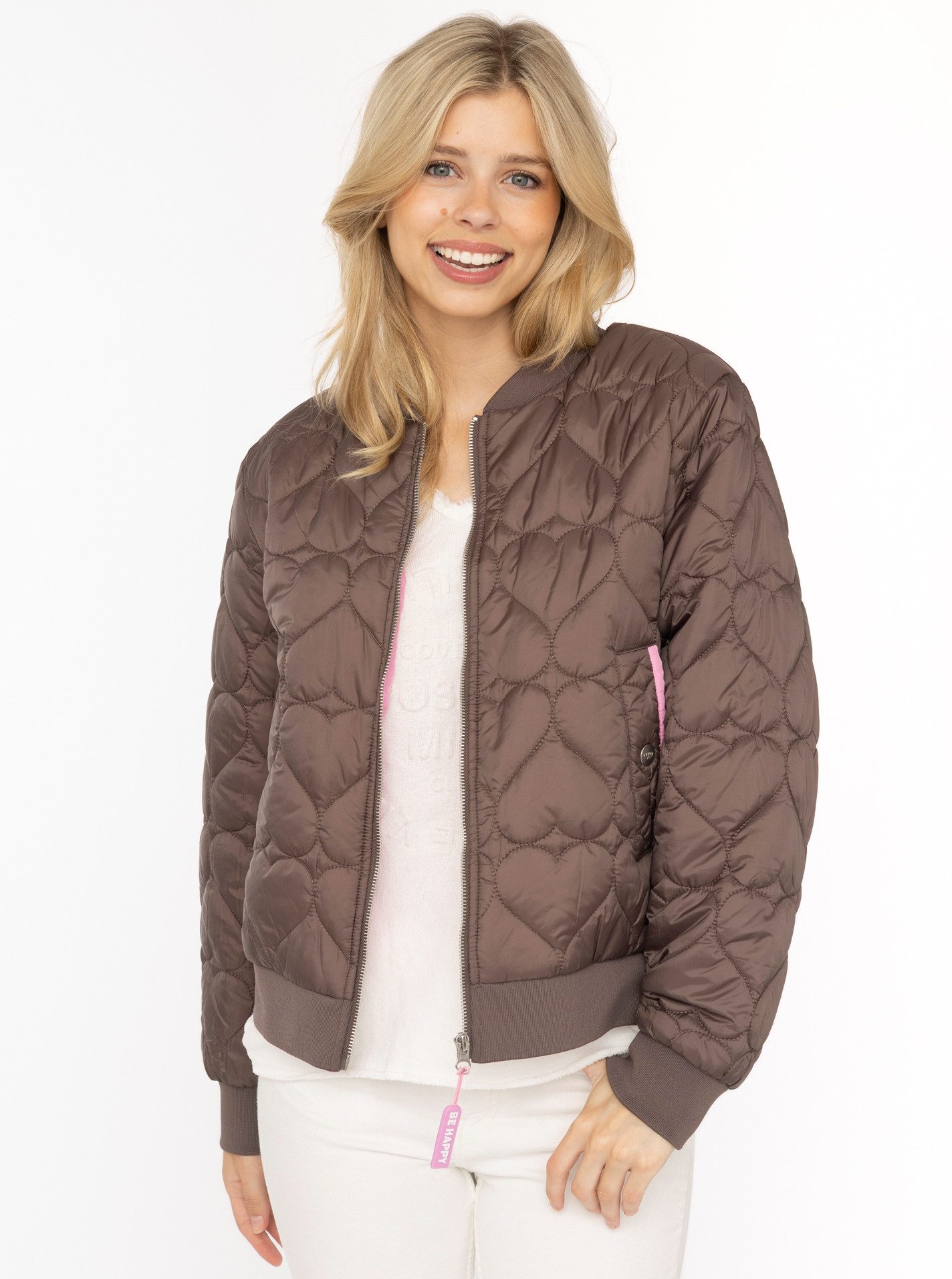 Zwillingsherz Bomberjacke "Be Happy" modisch, Kontrastdetails, regular fit, langärmelig, mit Herzsticker