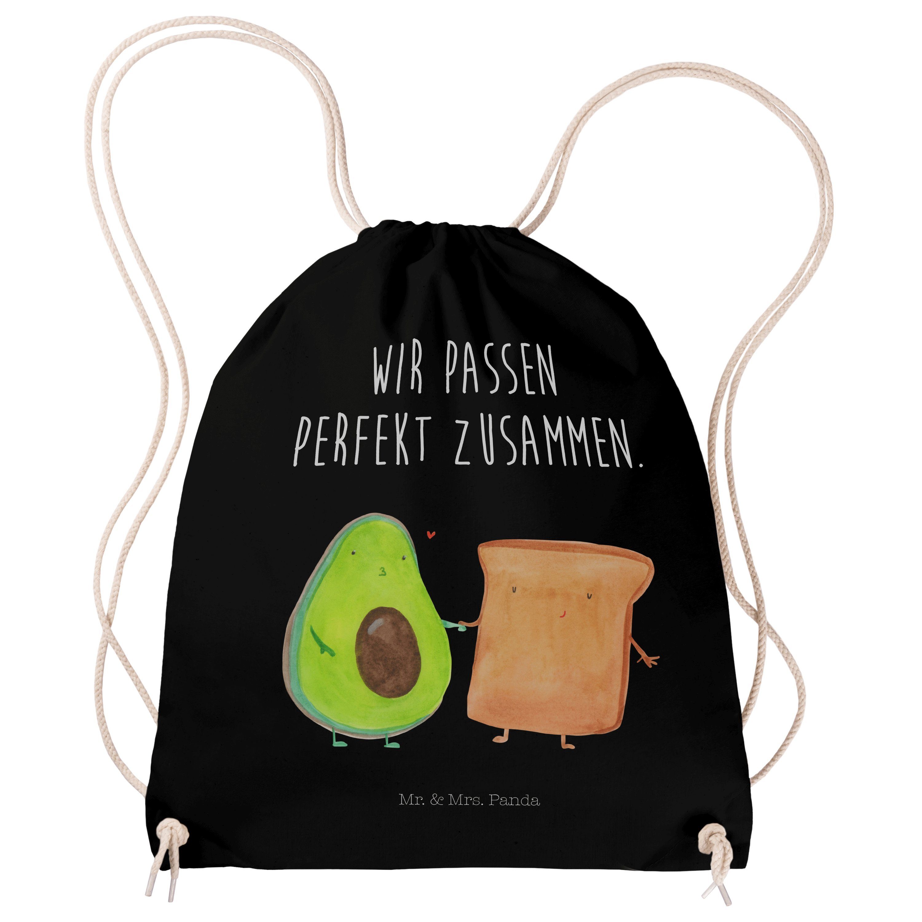 Mr. & Mrs. Panda Sporttasche Avocado + Toast - Schwarz - Geschenk, Veggie, Vegan, Sportbeutel, Spo (1-tlg)