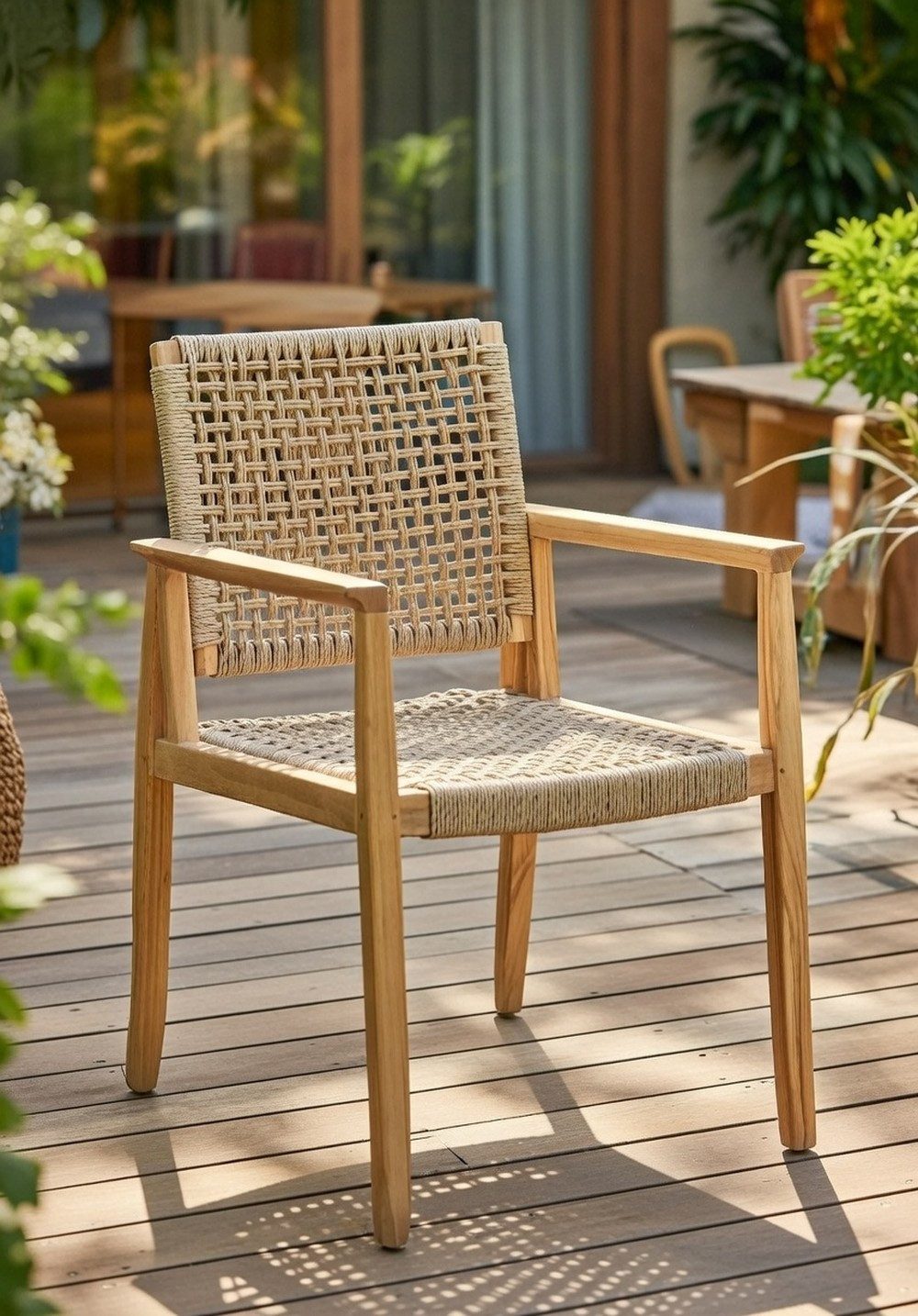 JVmoebel Gartenstuhl Beiger Rattanstuhl für Terrasse und Garten