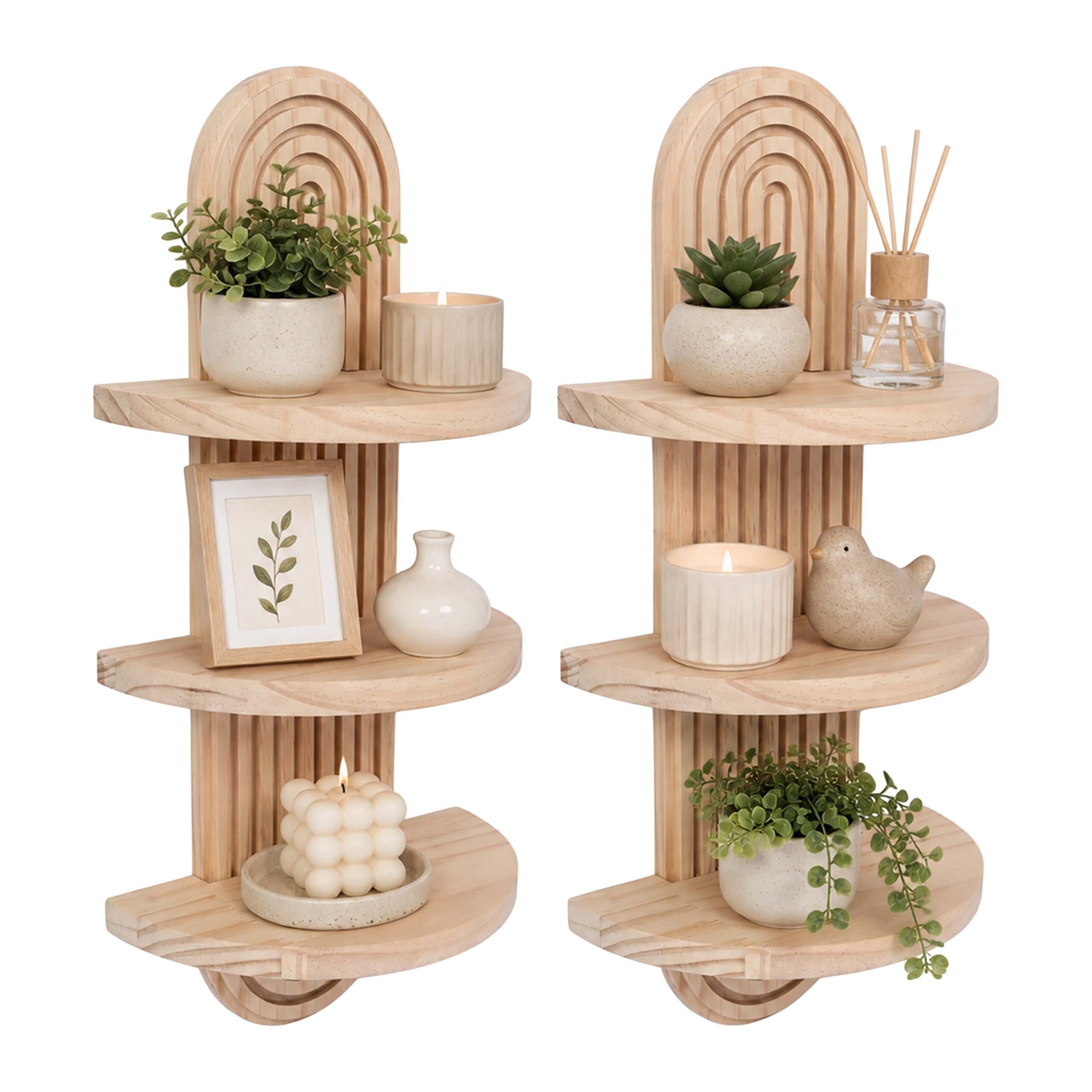 relaxdays Deko-Wandregal Wandregal Boho 2er Set, 2-tlg., natur, 3 Ablagen von RELAXDAYS