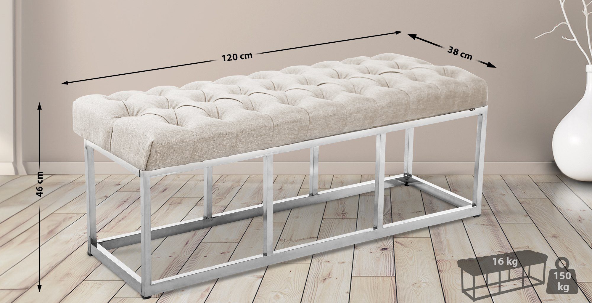 CLP Sitzbank Amun, mit Stoff-Bezug und Edelstahl-Gestell