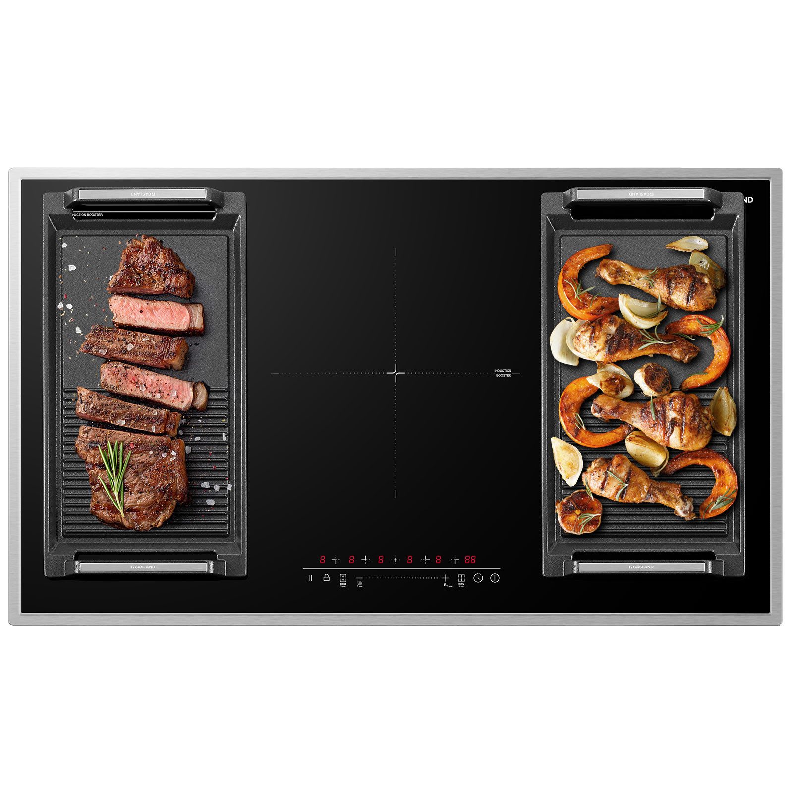 Induktions-Kochfeld 5 Zonen Induktionskochfelder mit Edelstahlrahmen, FlexInduction für BBQ