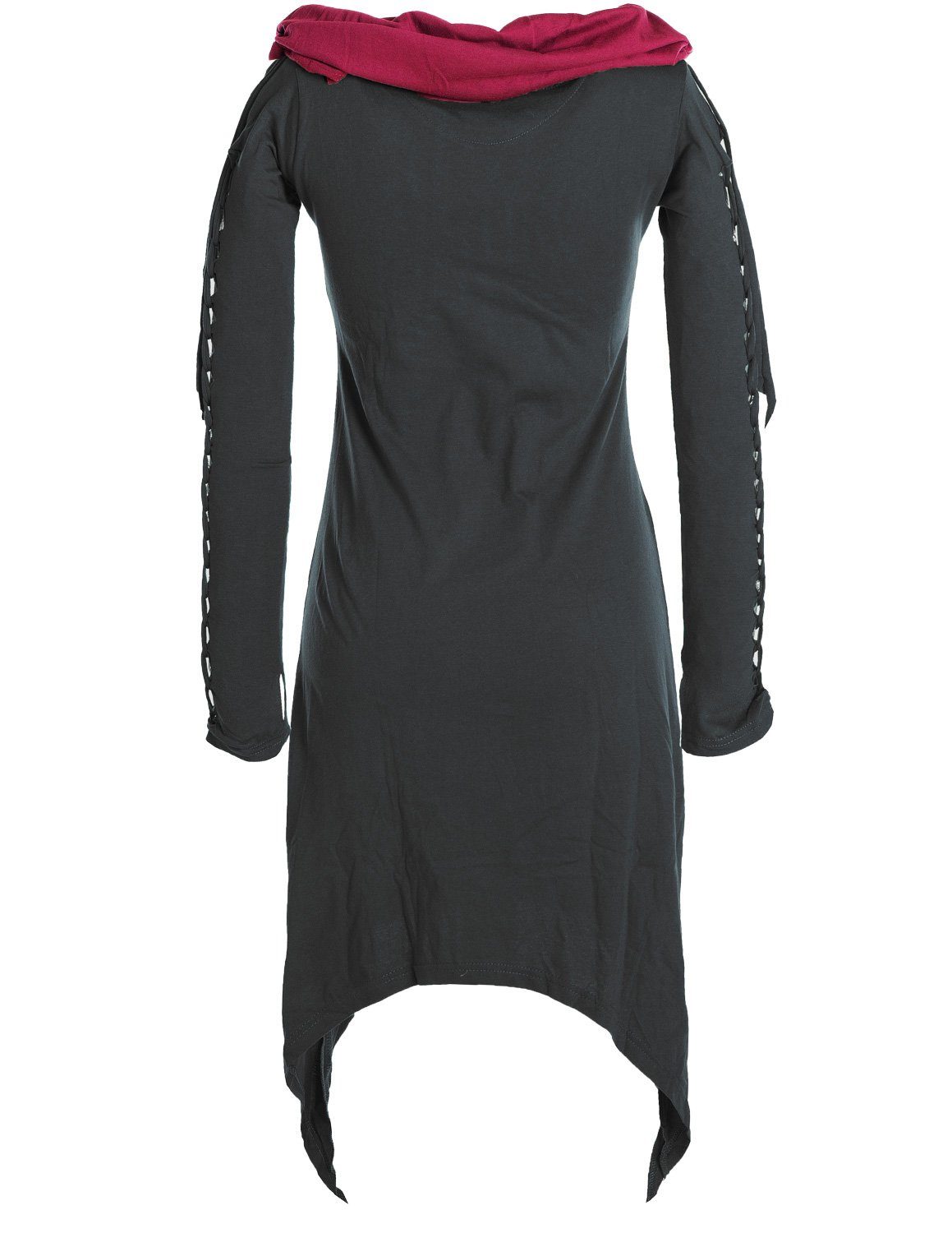 Elfen Schalkragen Boho, langarm Kleid Vishes aus schwarz Zipfelkleid Ethne, Goa, Biobaumwolle Zweifarbiges mit Style