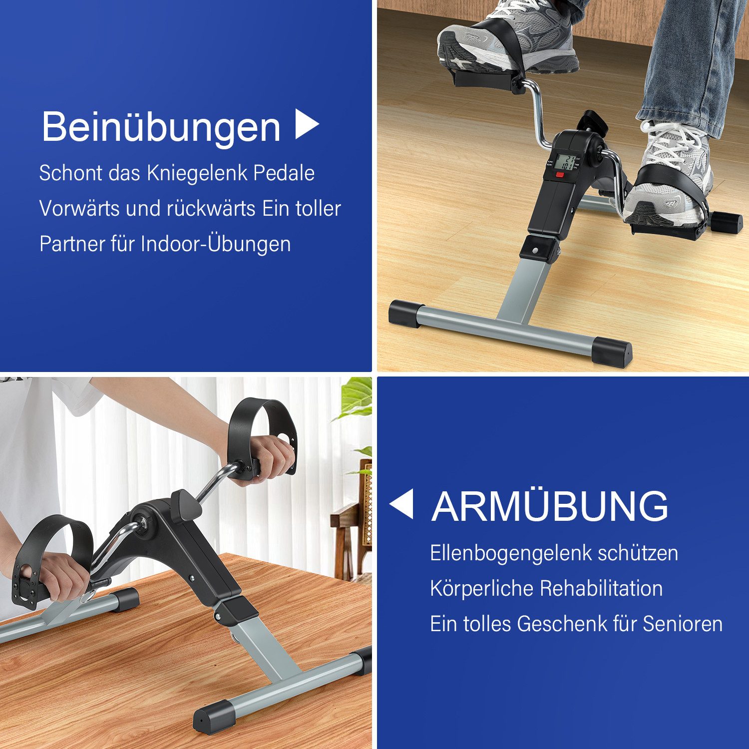 LETGOSPT Heimtrainer Mini Fahrrad Pedaltrainer Armtrainer und Beintrainer Bike-Heimtrainer (Set), Kalorienzähler, Kilometerzähler, Klappbar, Körperfettanalyse