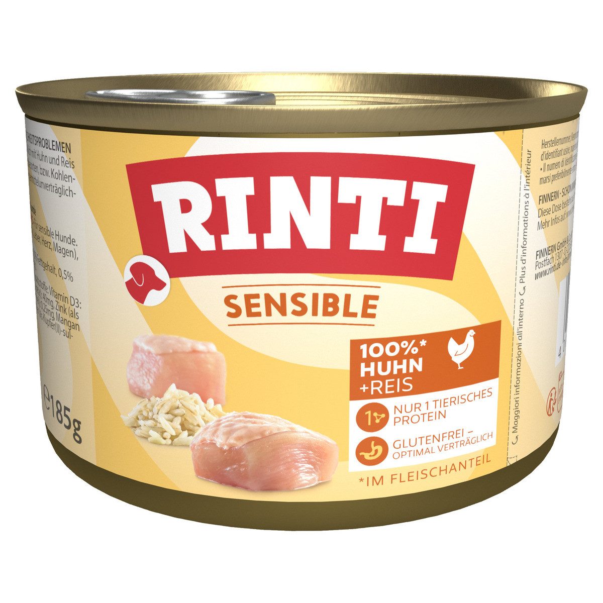 Rinti Sensible mit Huhn + Reis 185 g - 12 Stück, Nassfutter für: Hund