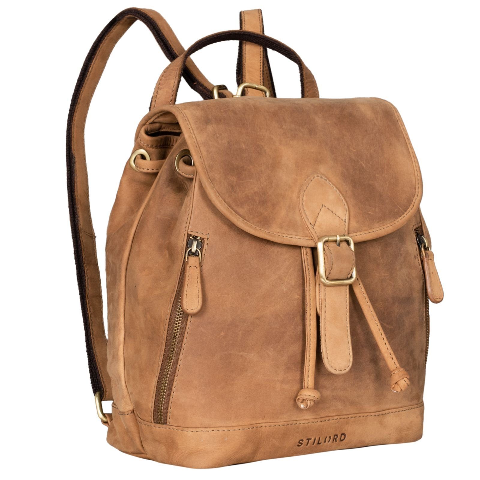 braun "Allison" Cityrucksack - Leder STILORD dijon Damen Modern Rucksack