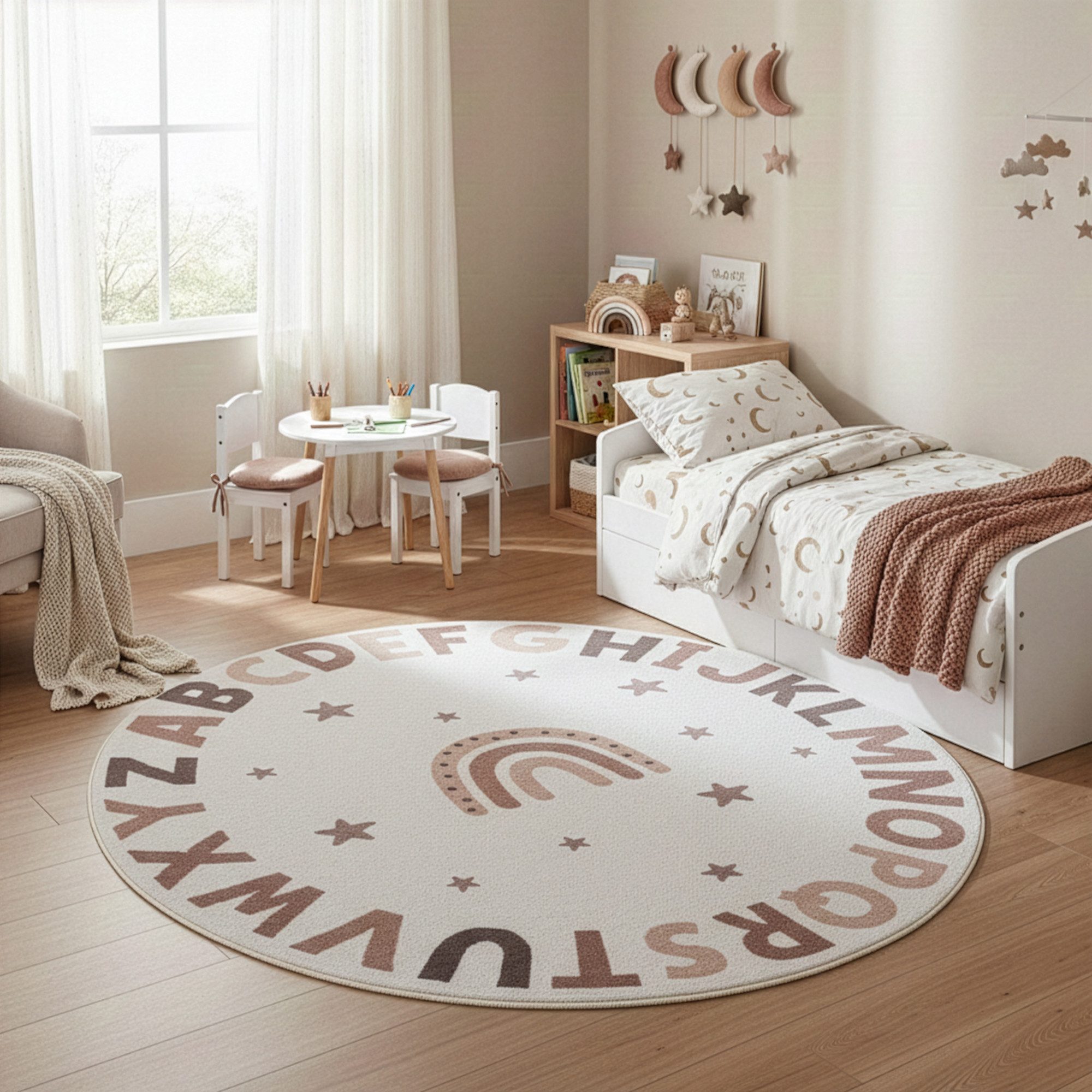 Ayyildiz Teppiche Kinderteppich COCO 1133, auch in rund erhältlich, rund, Höhe: 8 mm, Waschbar bei 30 °C, rutschhemmend, OEKO-TEX® zertifiziert, Buchstaben