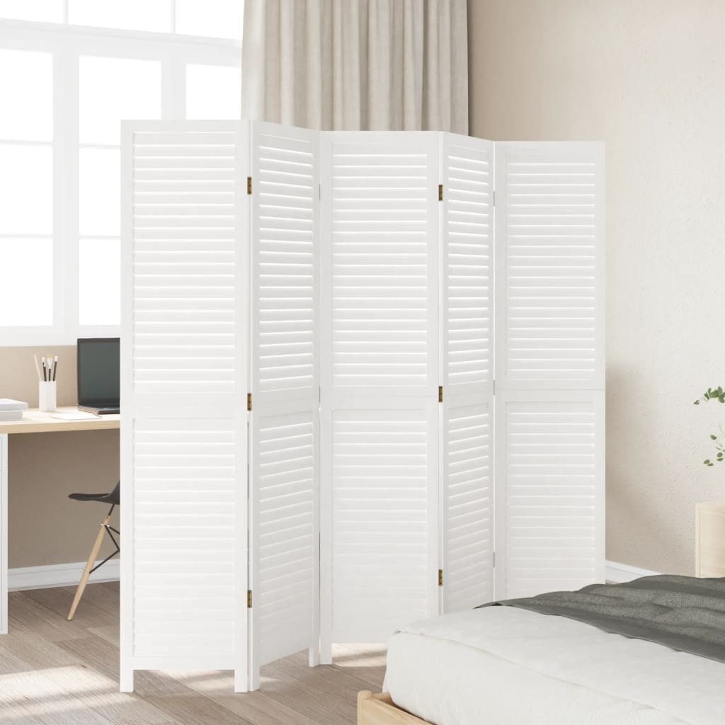 vidaXL Paravent 40 x 180 cm Paravent Spanische Wand Trennwand 5-tlg Raumteiler Weiß Ma