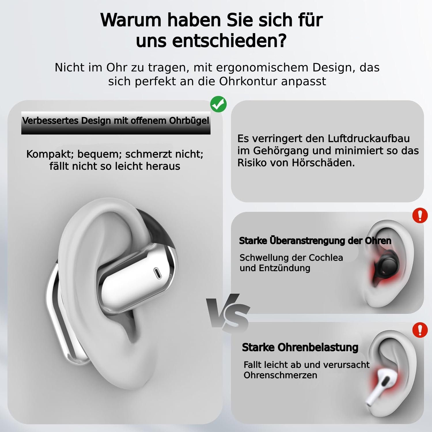 ibettertec Open Ear Kopfhörer, In Ear Ohrhörer, Bluetooth 5.3 Sport-Kopfhörer Open-Ear-Kopfhörer (Reduzierung des Anrufrauschens und Intelligente Bassoptimierung, ENC Noise Cancelling Earbuds, 60 Std Laufzeit, IPX7 Wasserdichte Kabellose Sport Bluetooth Kopfhörer mit Ohrhaken, für Übung, Büro und Langzeitgebrauc, Bluetooth Kopfhörer)