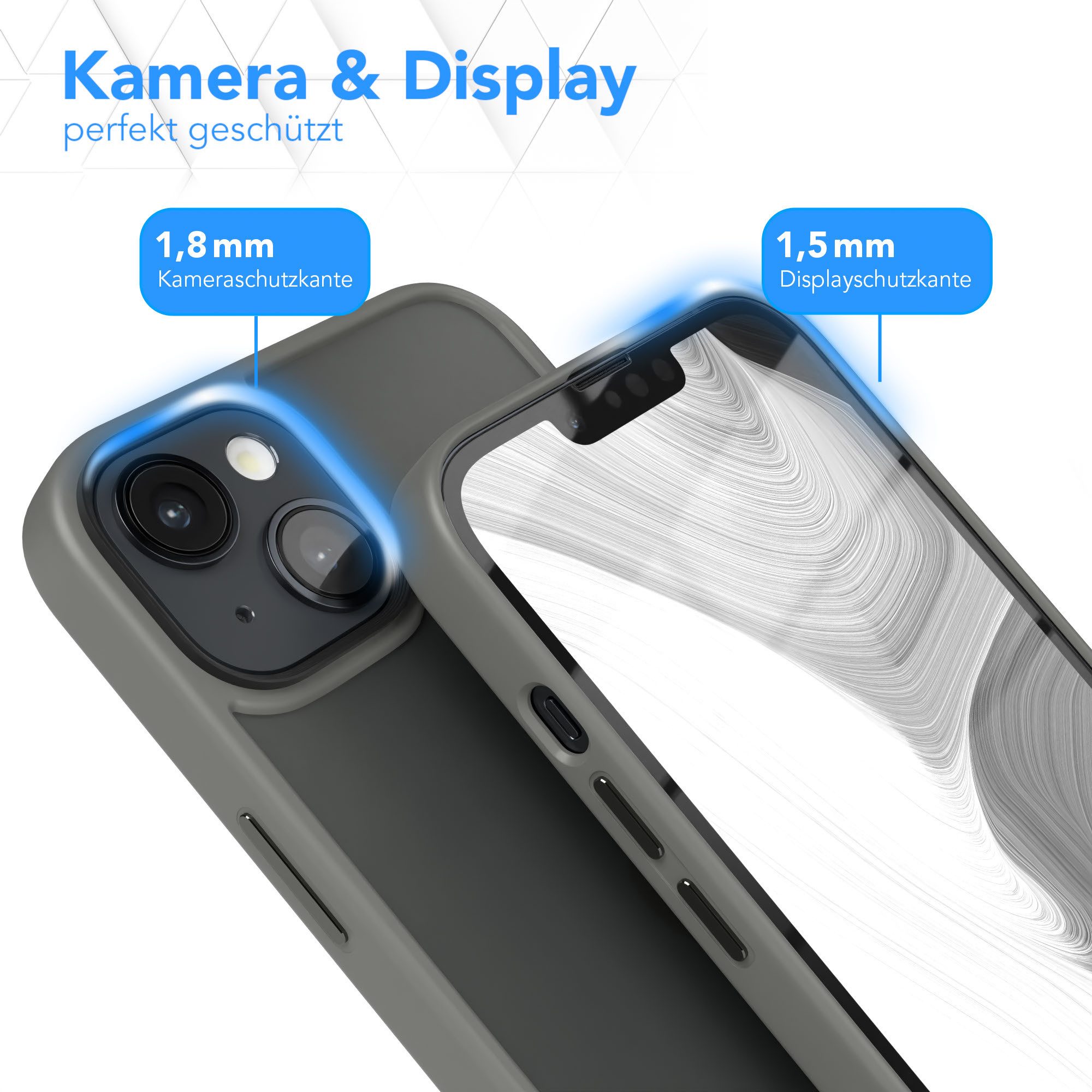 EAZY CASE Handyhülle Outdoor Case für Apple iPhone 14 Plus 6,7 Zoll, Hybrid Case mit Aufprallschutz Transparent kratzfest Back Cover Grau