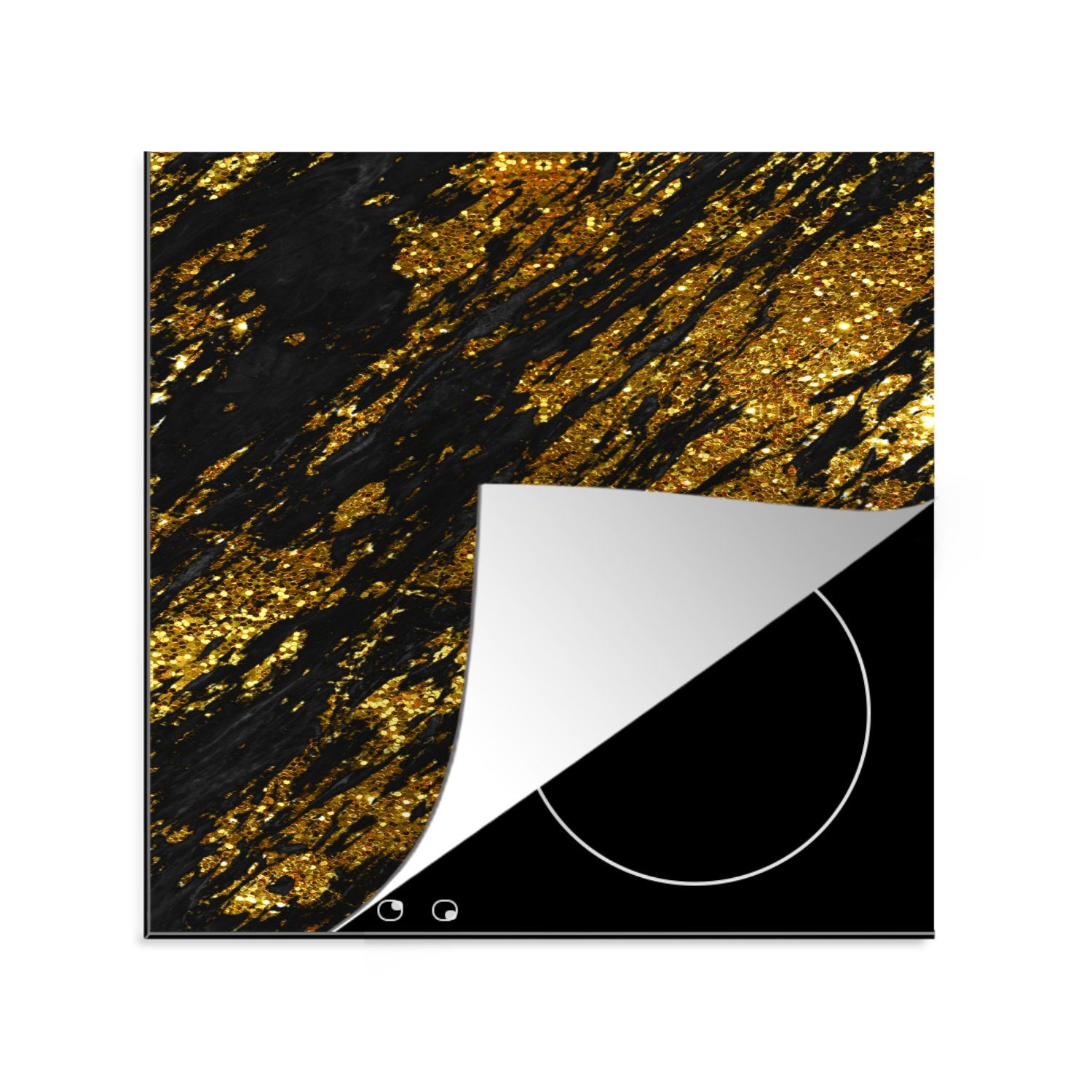 (1 Ceranfeldabdeckung, - für Gold cm, Vinyl, tlg), MuchoWow Arbeitsplatte Schwarz, küche 78x78 - Herdblende-/Abdeckplatte Marmor