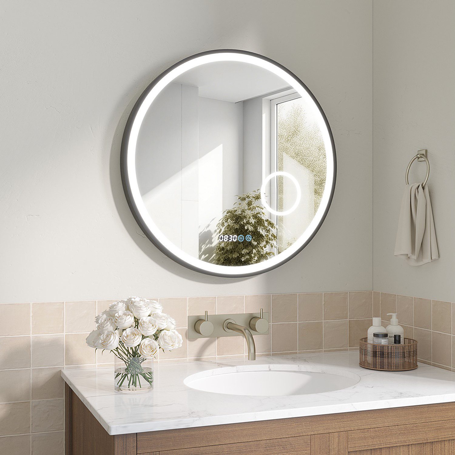 AQUABATOS Badspiegel Badezimmerspiegel Rund Badspiegel mit LED Beleuchtung günstig online kaufen