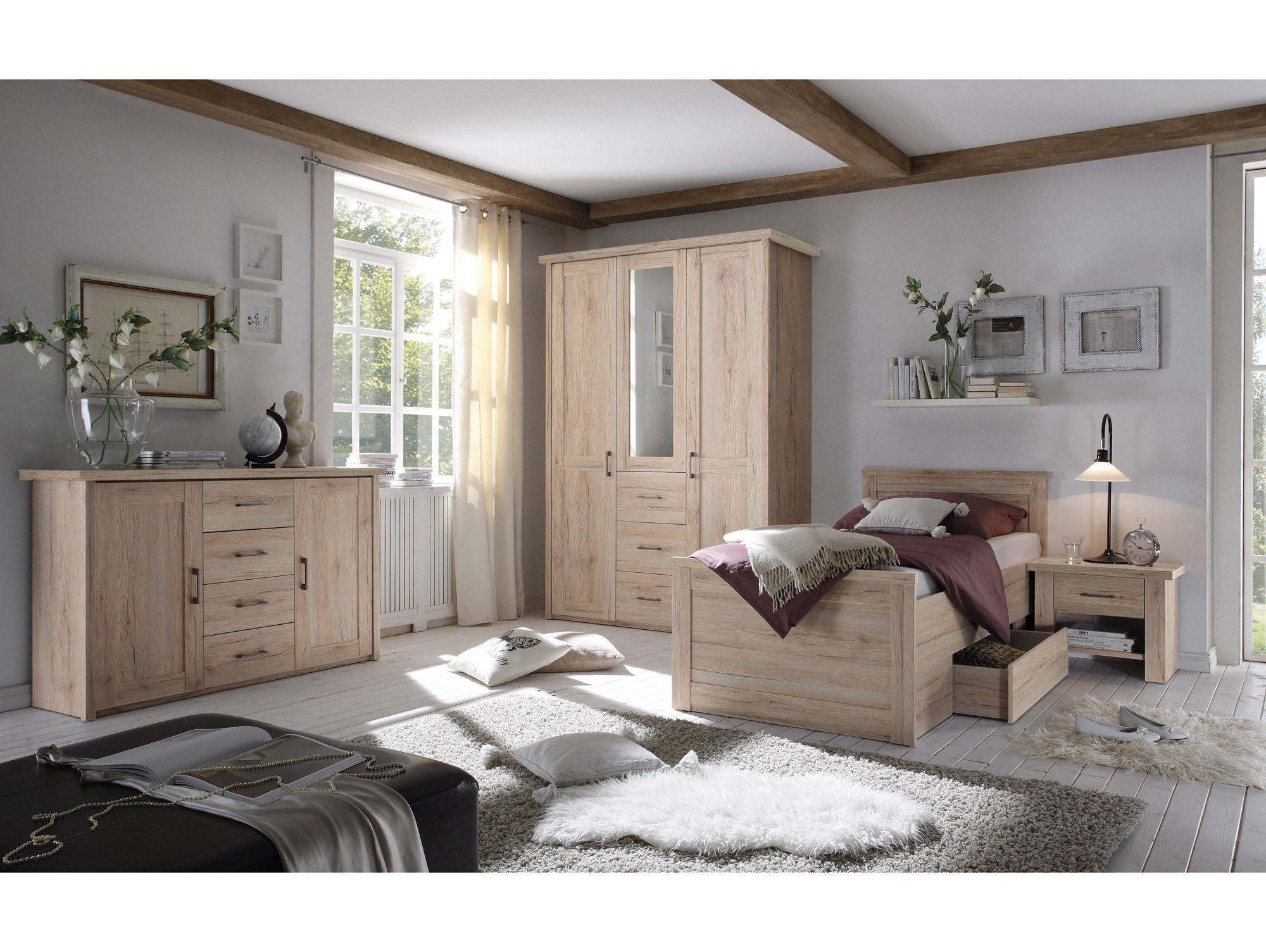 Moebel-Eins Futonbett, LÜTTICH Einzelbett 100x200 cm, Material MDF, Eiche s günstig online kaufen